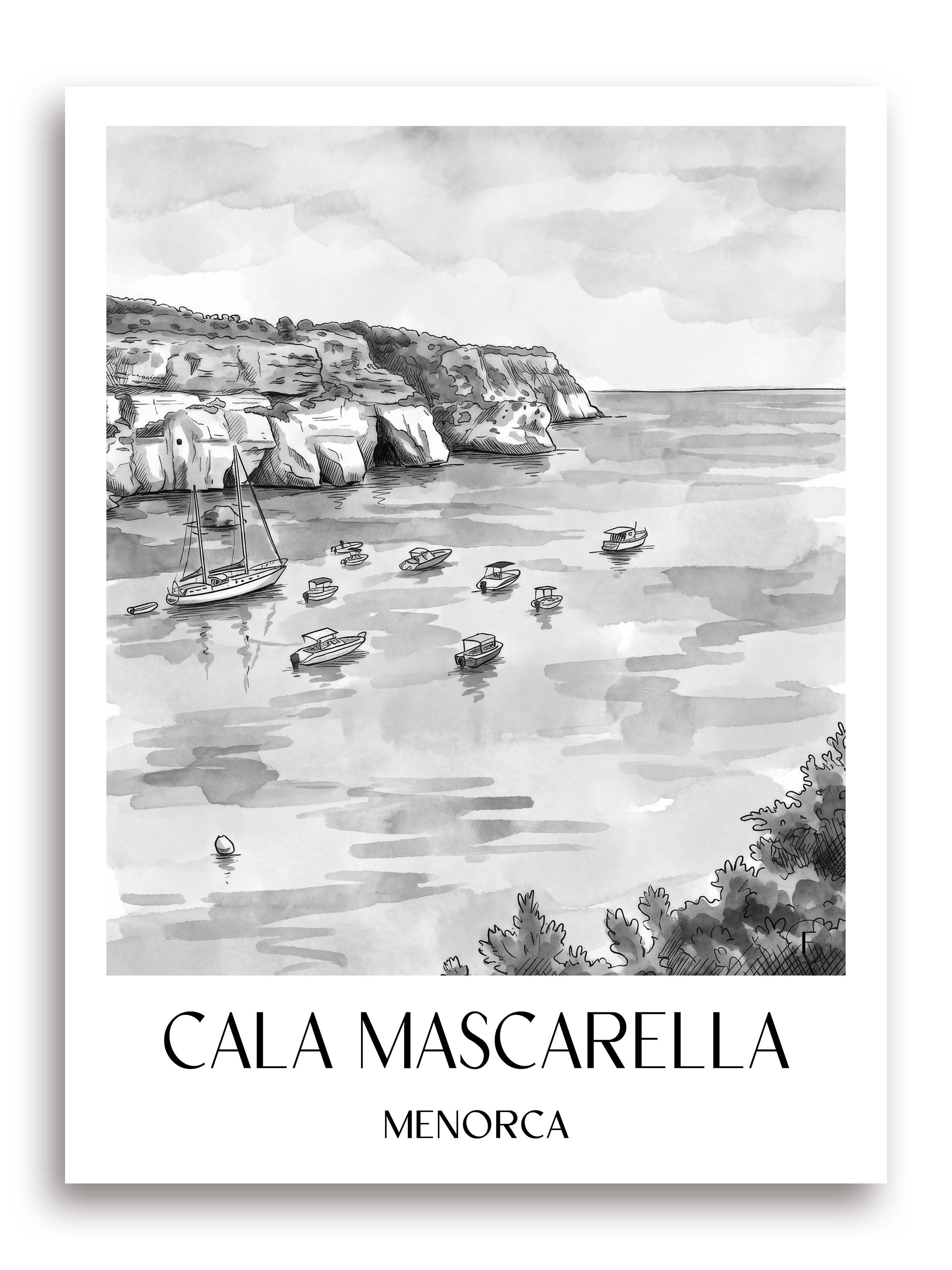 cala-mascarella-menorca-spanien-poster-aquarell-schwarz-weiss