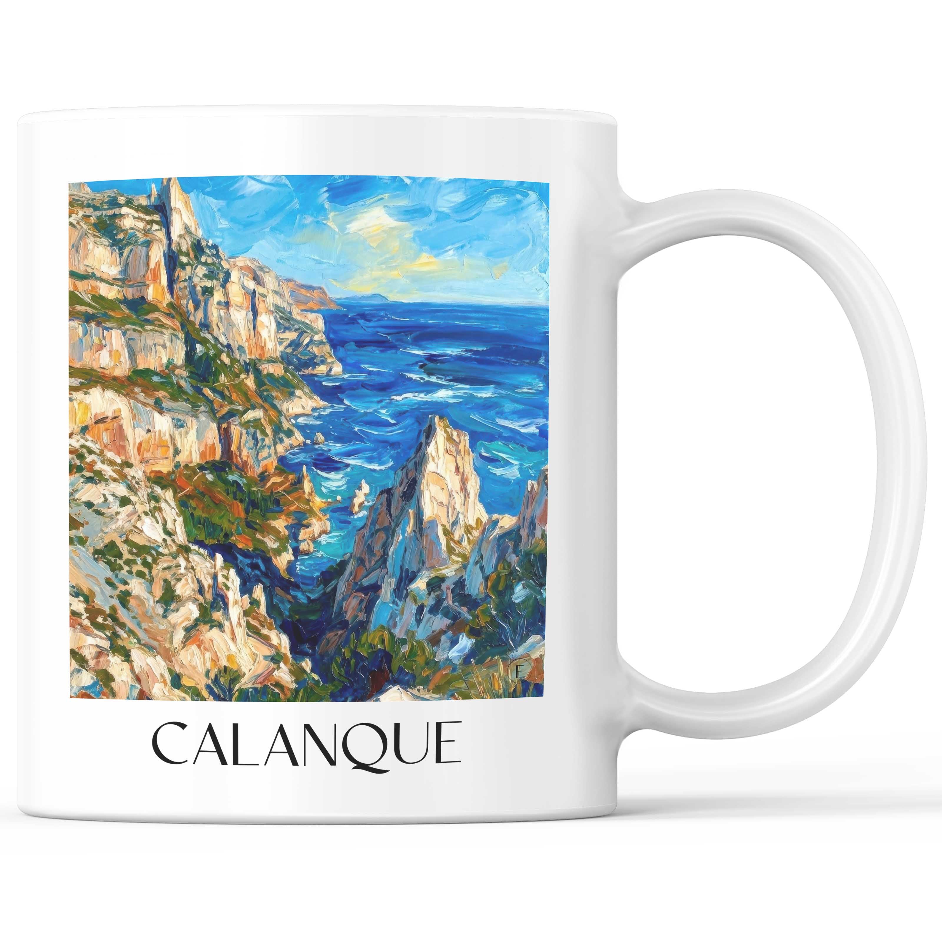 Calanque Kaffeebecher - Marseille - Frankreich Becher - Kaffeetasse im Ölgemälde Stil - favplace