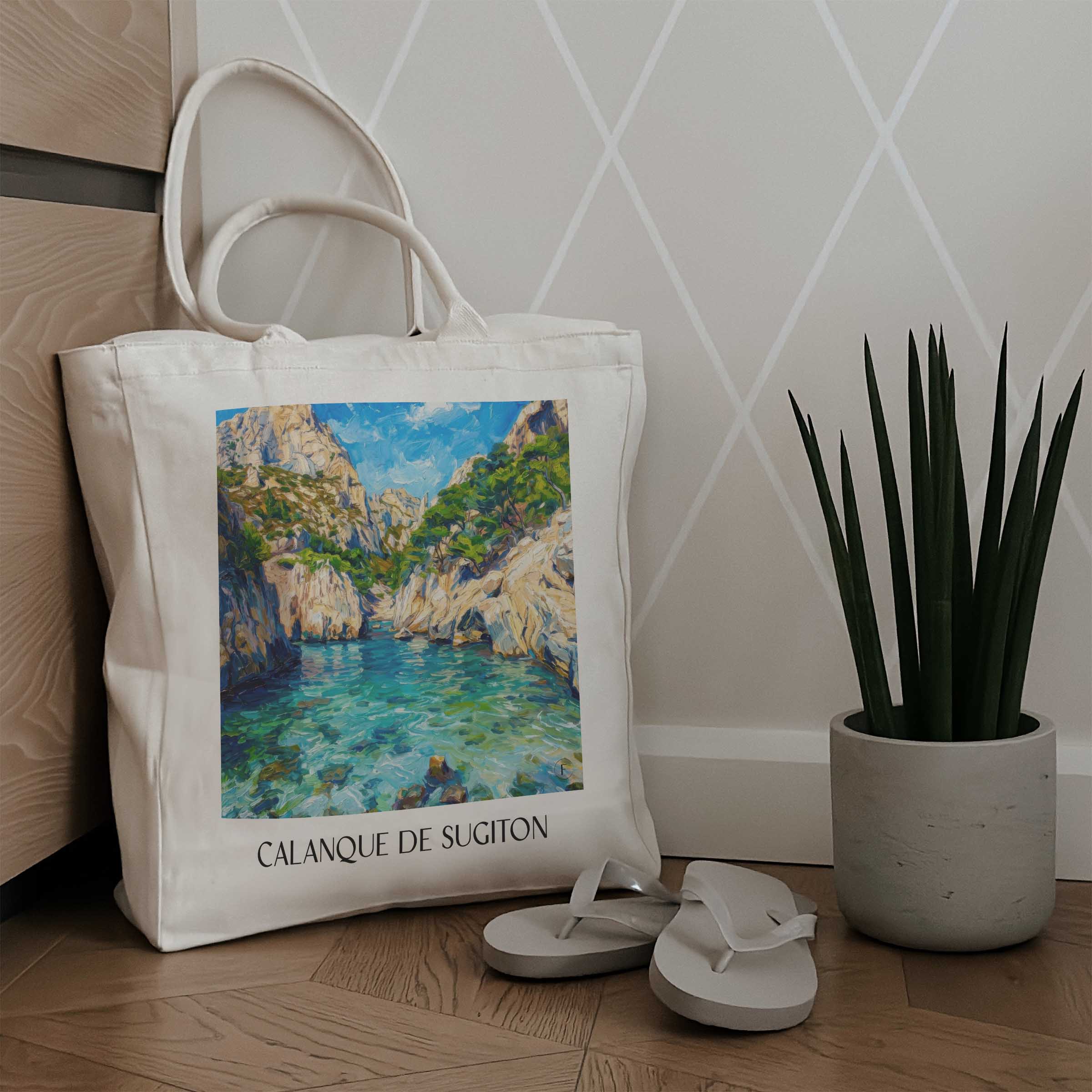 calanque-de-sugiton-côte-d´azur-frankreich-einkaufstasche-oil-painting-oelgemaelde