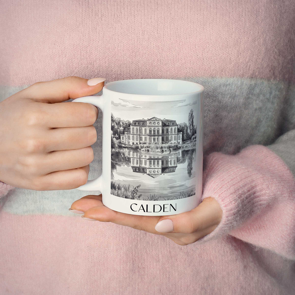 calden-hessen-deutschland-kaffeebecher-aquarell-schwarz-weiss