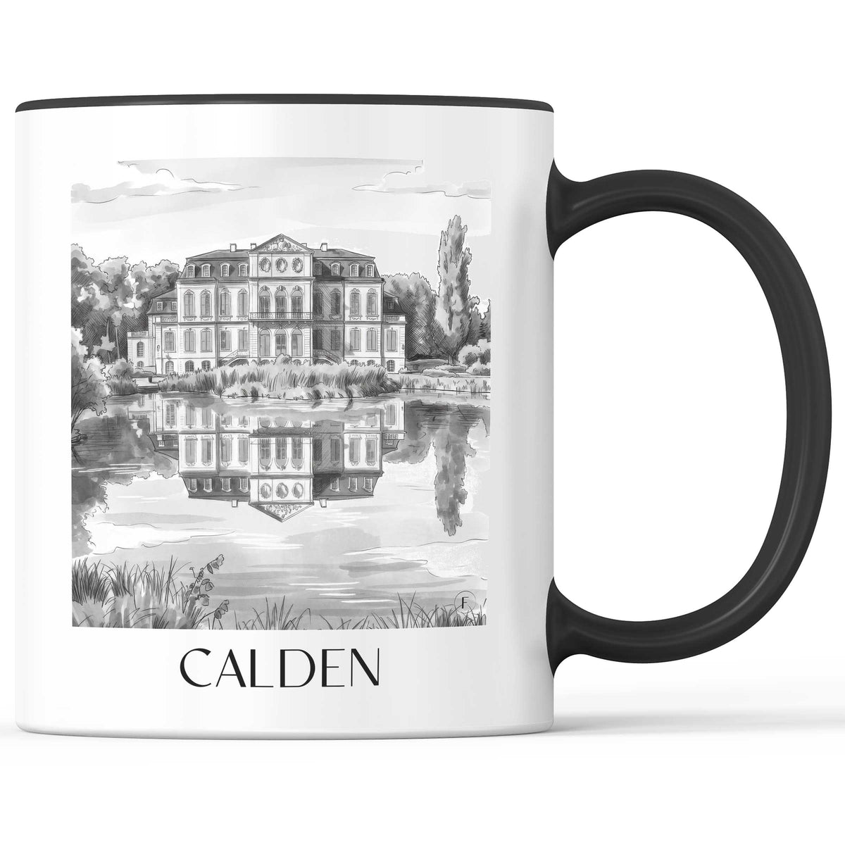 Calden Kaffeebecher - Hessen - Deutschland Becher - Kaffeetasse im Aquarell Schwarz-Weiß Stil - favplace