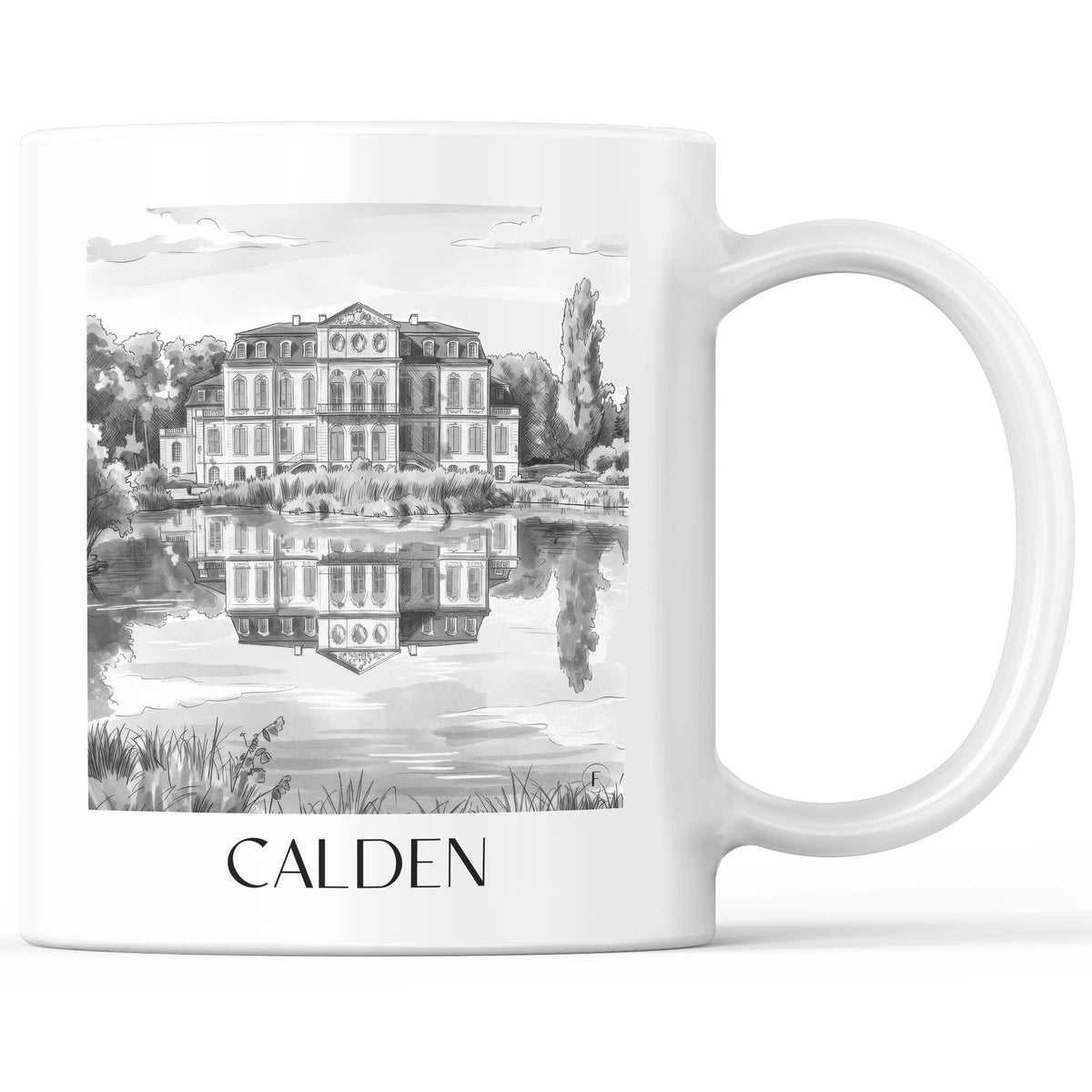 Calden Kaffeebecher - Hessen - Deutschland Becher - Kaffeetasse im Aquarell Schwarz-Weiß Stil - favplace