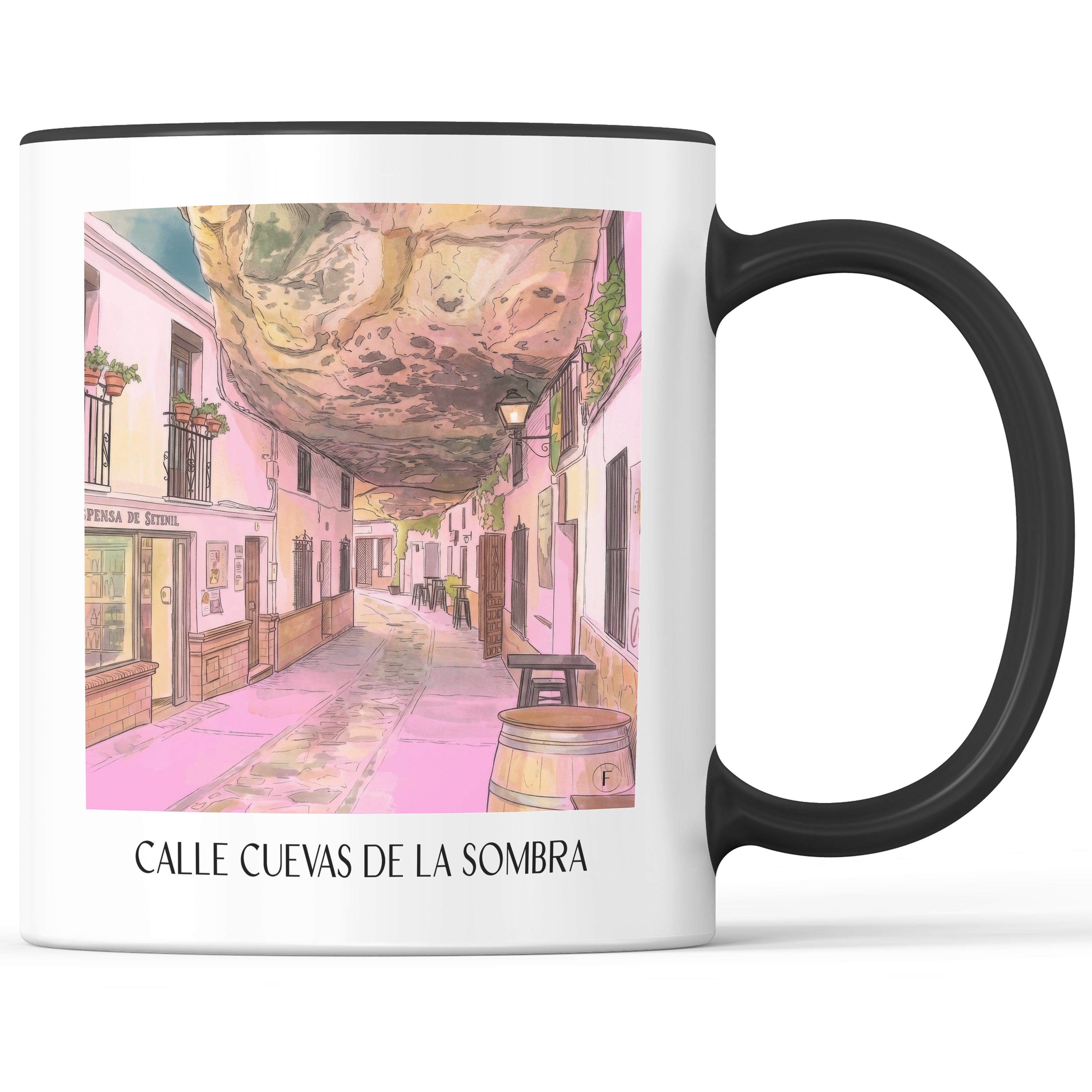 calle-cuevas-de-la-sombra-setenil-de-las-bodegas-spanien-kaffeebecher-aquarell-pink-rosa