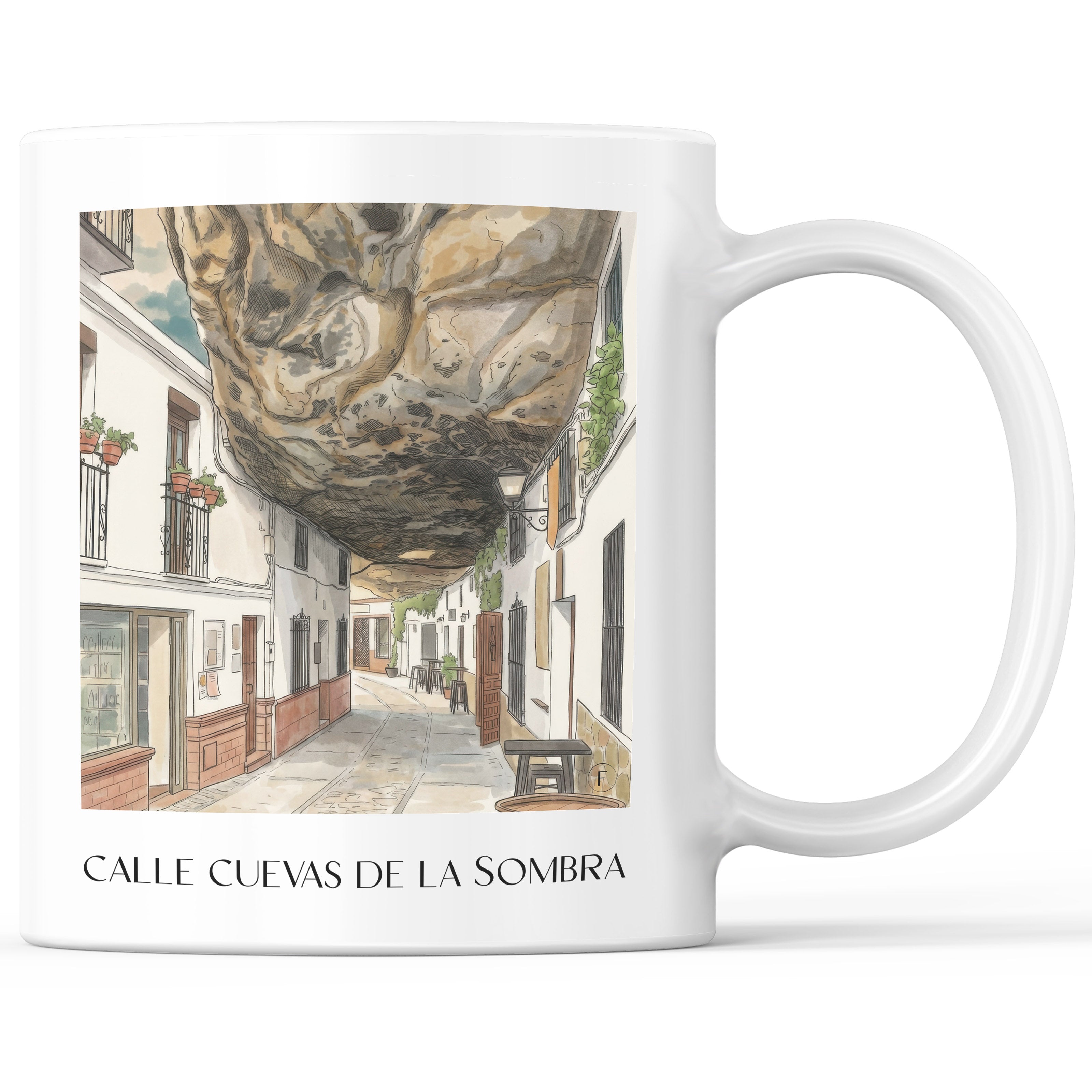 Calle Cuevas de la Sombra Kaffeebecher - Setenil de las Bodegas - Spanien Becher - Kaffeetasse im Aquarell Stil - favplace