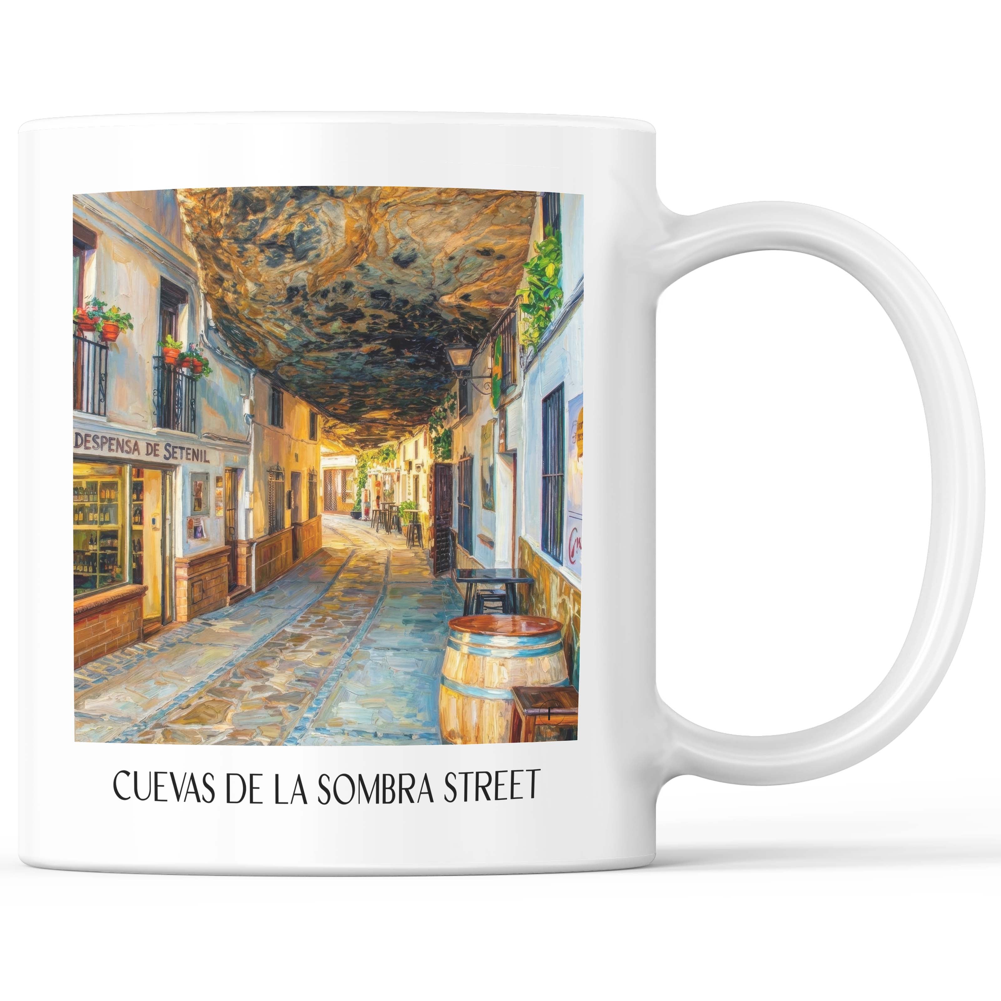 Calle Cuevas de la Sombra Kaffeebecher - Setenil de las Bodegas - Spanien Becher - Kaffeetasse im Ölgemälde Stil - favplace