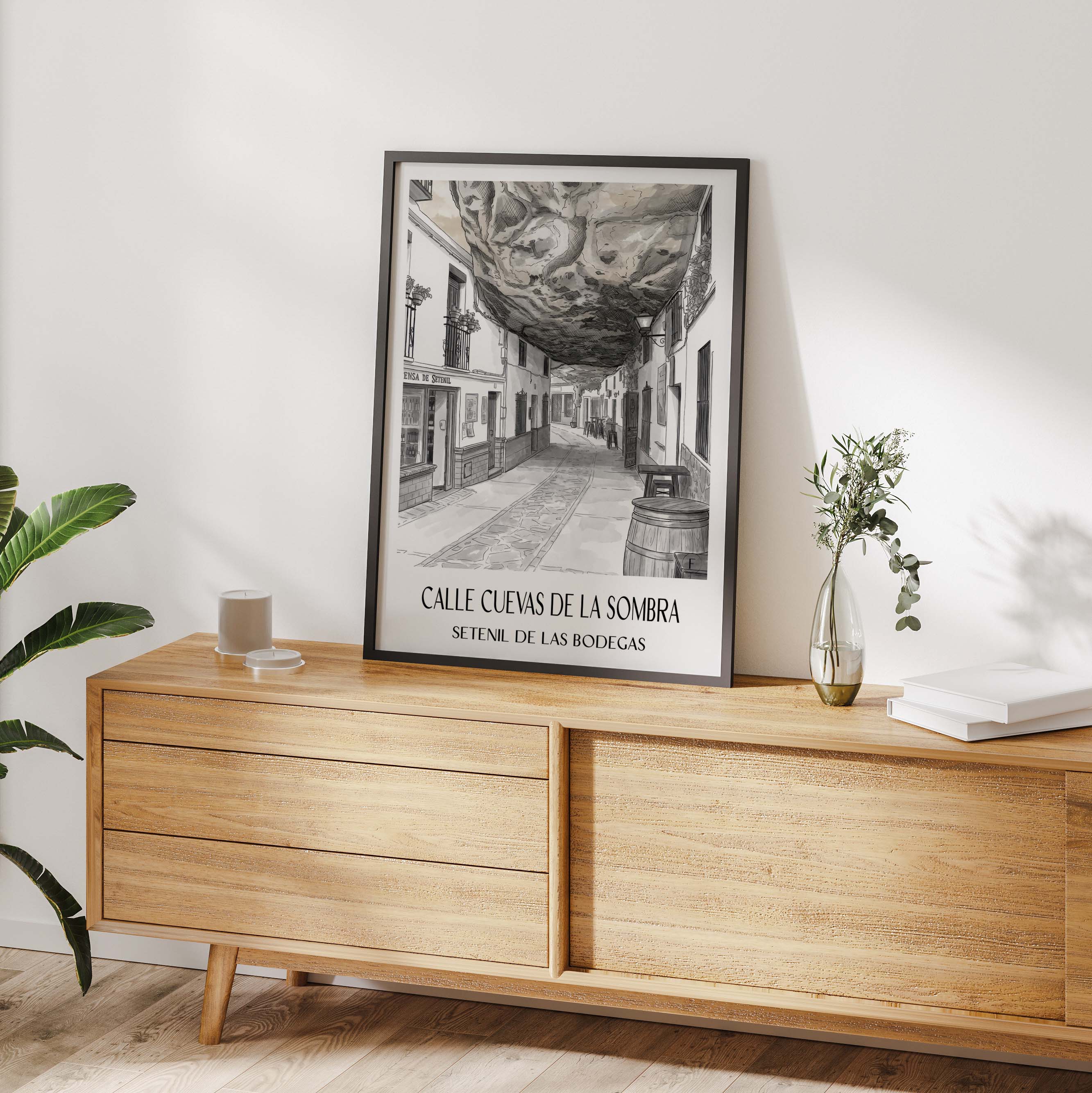 calle-cuevas-de-la-sombra-setenil-de-las-bodegas-spanien-poster-aquarell-schwarz-weiss