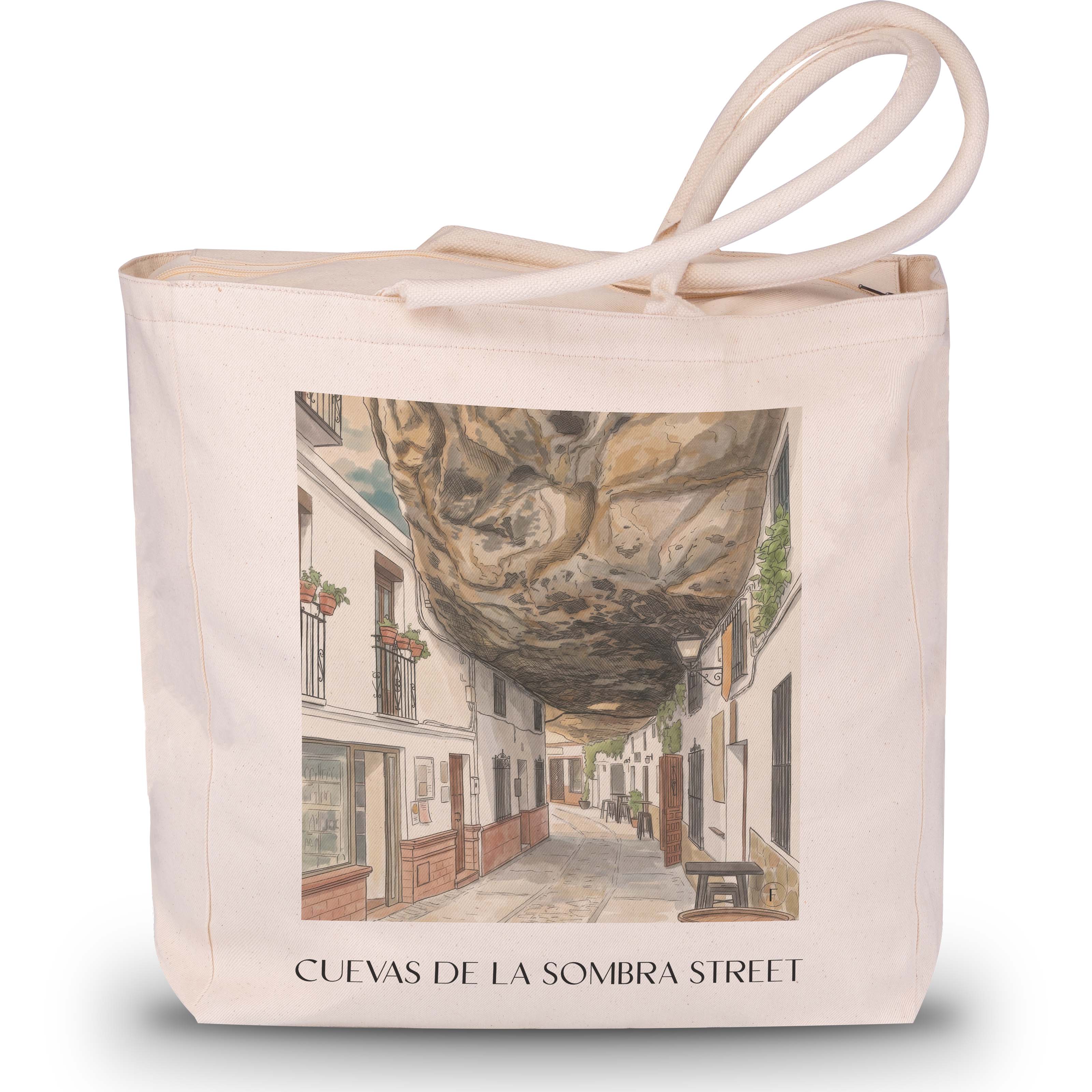 Calle Cuevas de la Sombra Shopping Tasche - Setenil de las Bodegas - Spanien Tote Bag - Einkaufstasche im Aquarell Stil - favplace