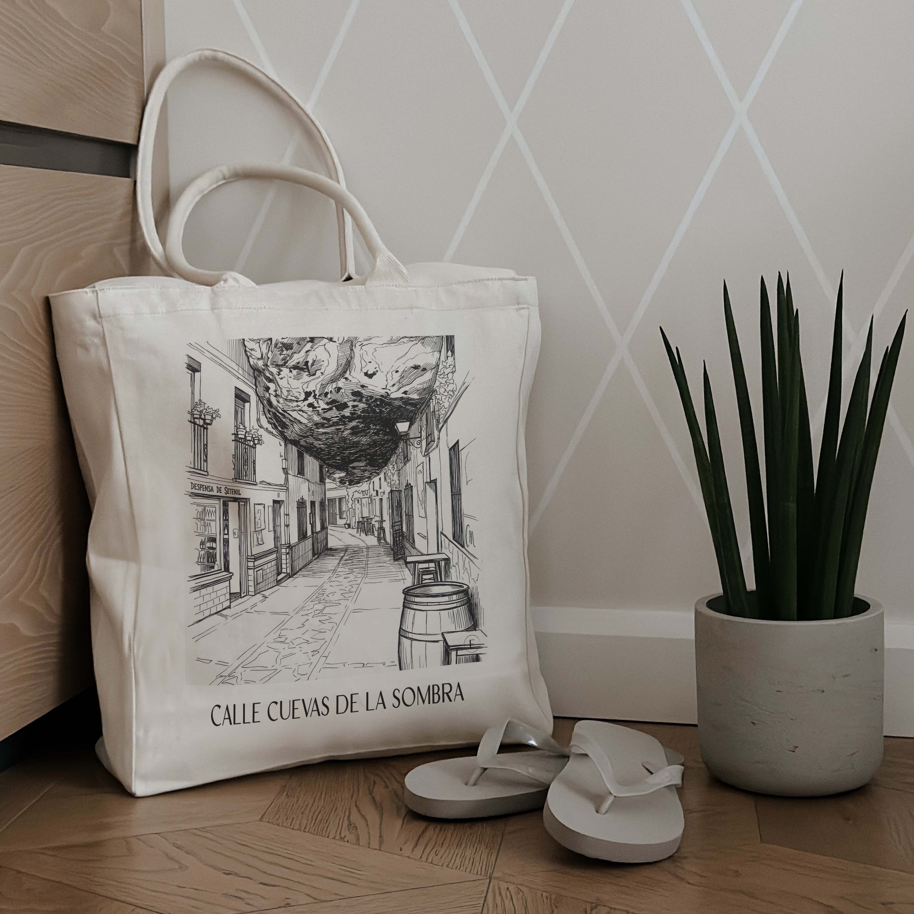 calle-cuevas-de-la-sombra-setenil-de-las-bodegas-spanien-einkaufstasche-skizze