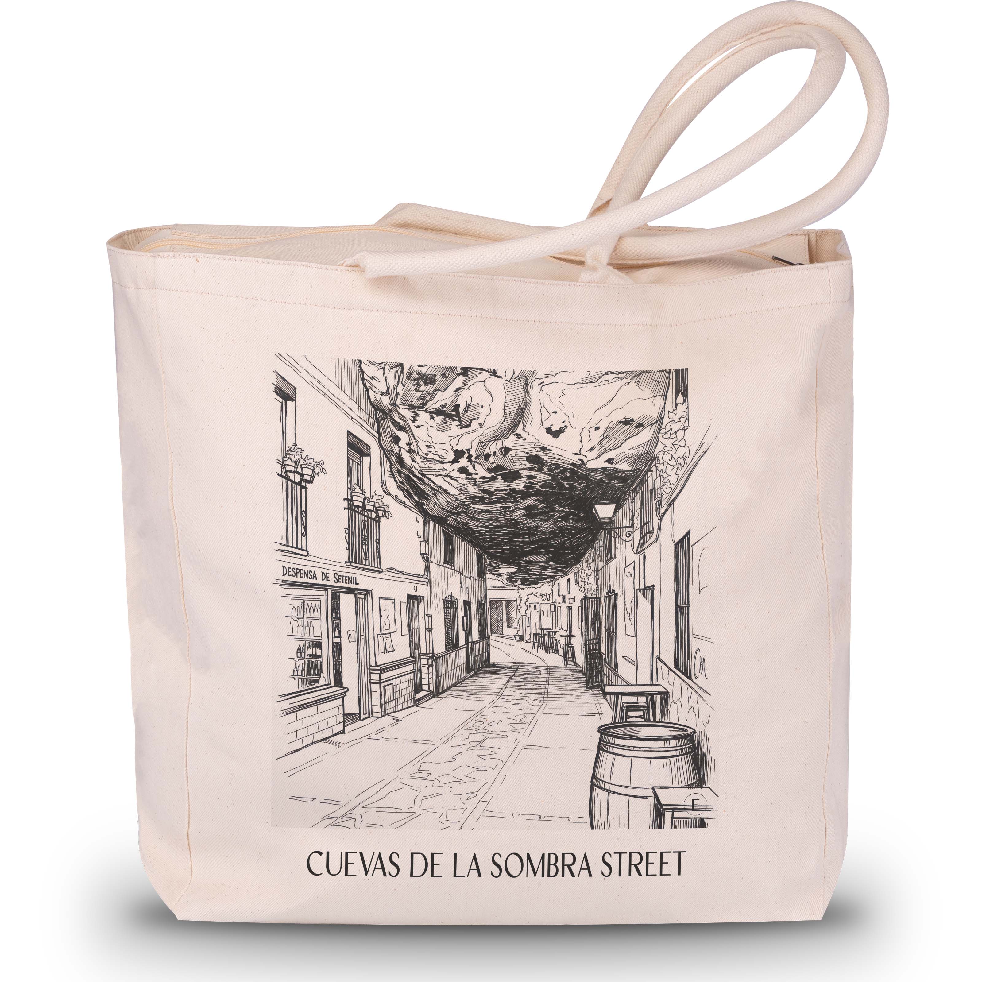 Calle Cuevas de la Sombra Shopping Tasche - Setenil de las Bodegas - Spanien Tote Bag - Einkaufstasche im Skizze Stil - favplace