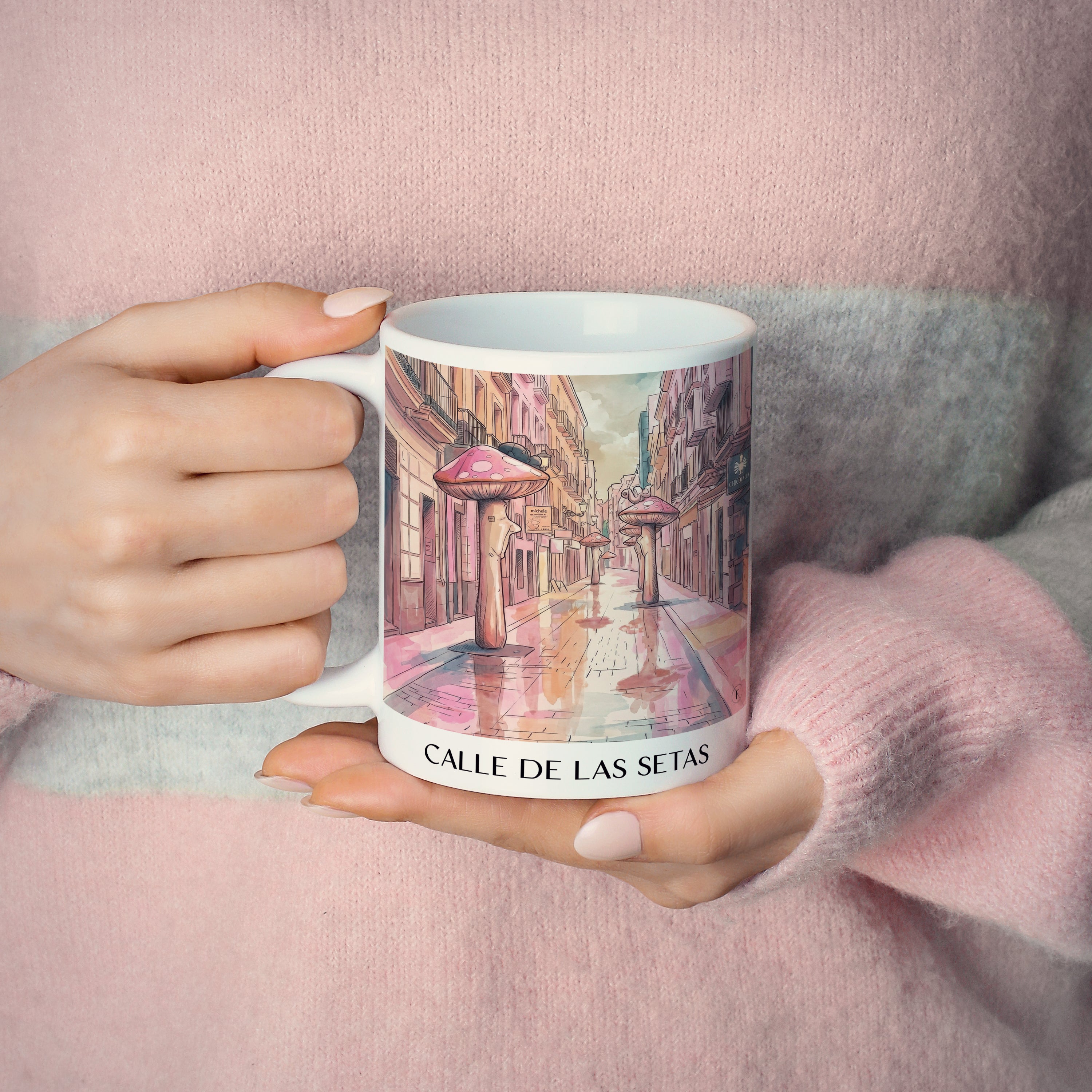calle-de-las-setas-alicante-spanien-kaffeebecher-aquarell-pink-rosa