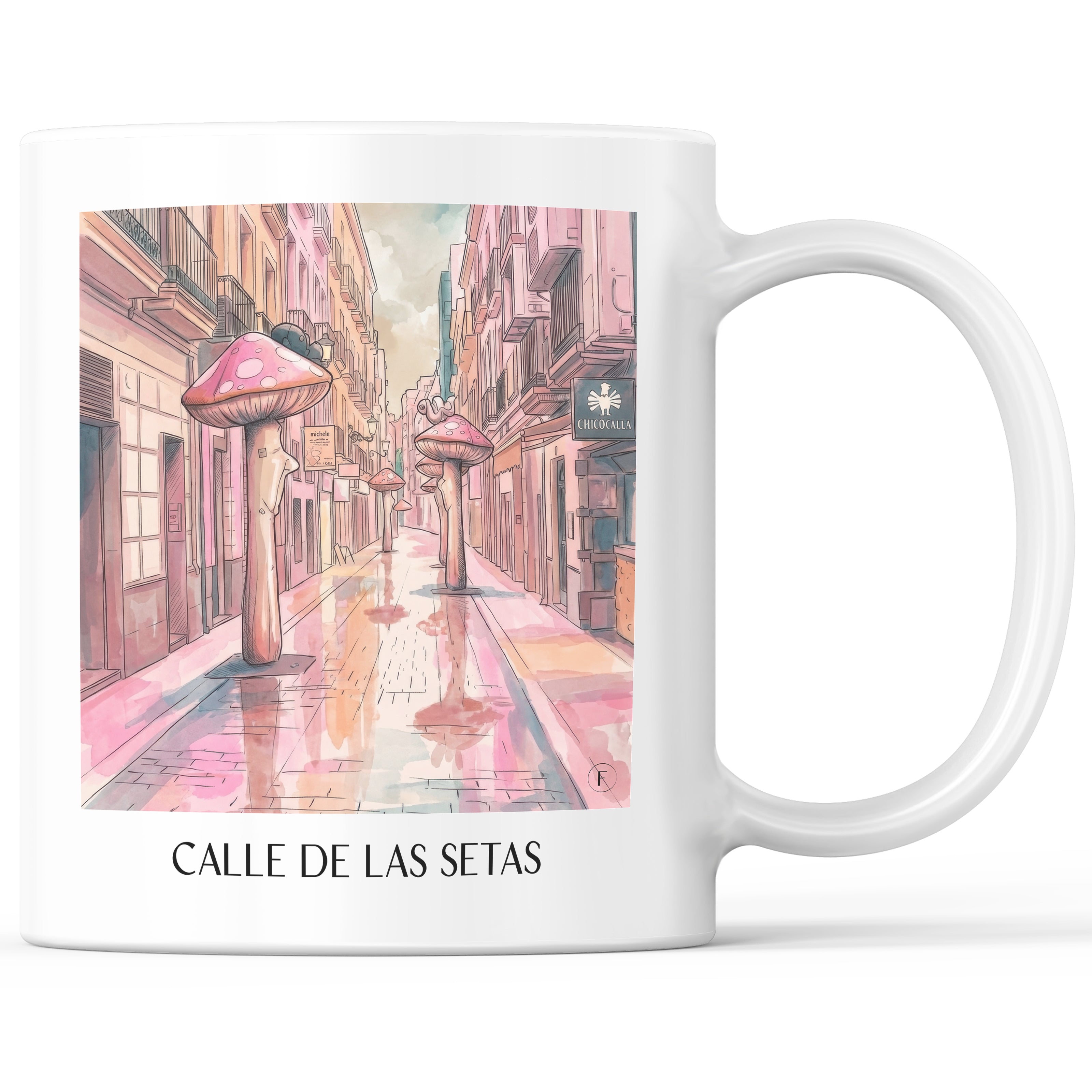 Calle de las Setas Kaffeebecher - Alicante - Spanien Becher - Kaffeetasse im Aquarell Pink Stil - favplace