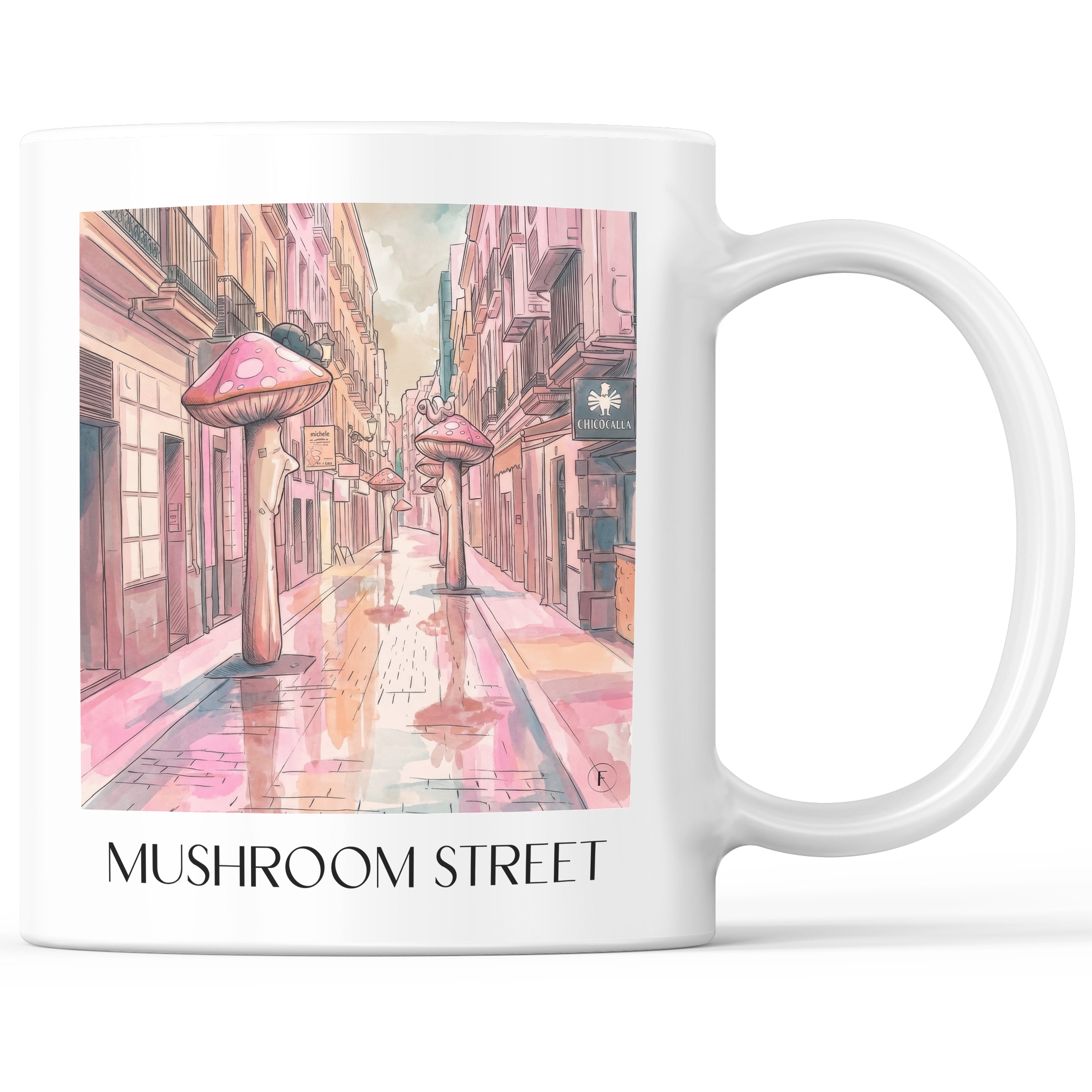 Calle de las Setas Kaffeebecher - Alicante - Spanien Becher - Kaffeetasse im Aquarell Pink Stil - favplace