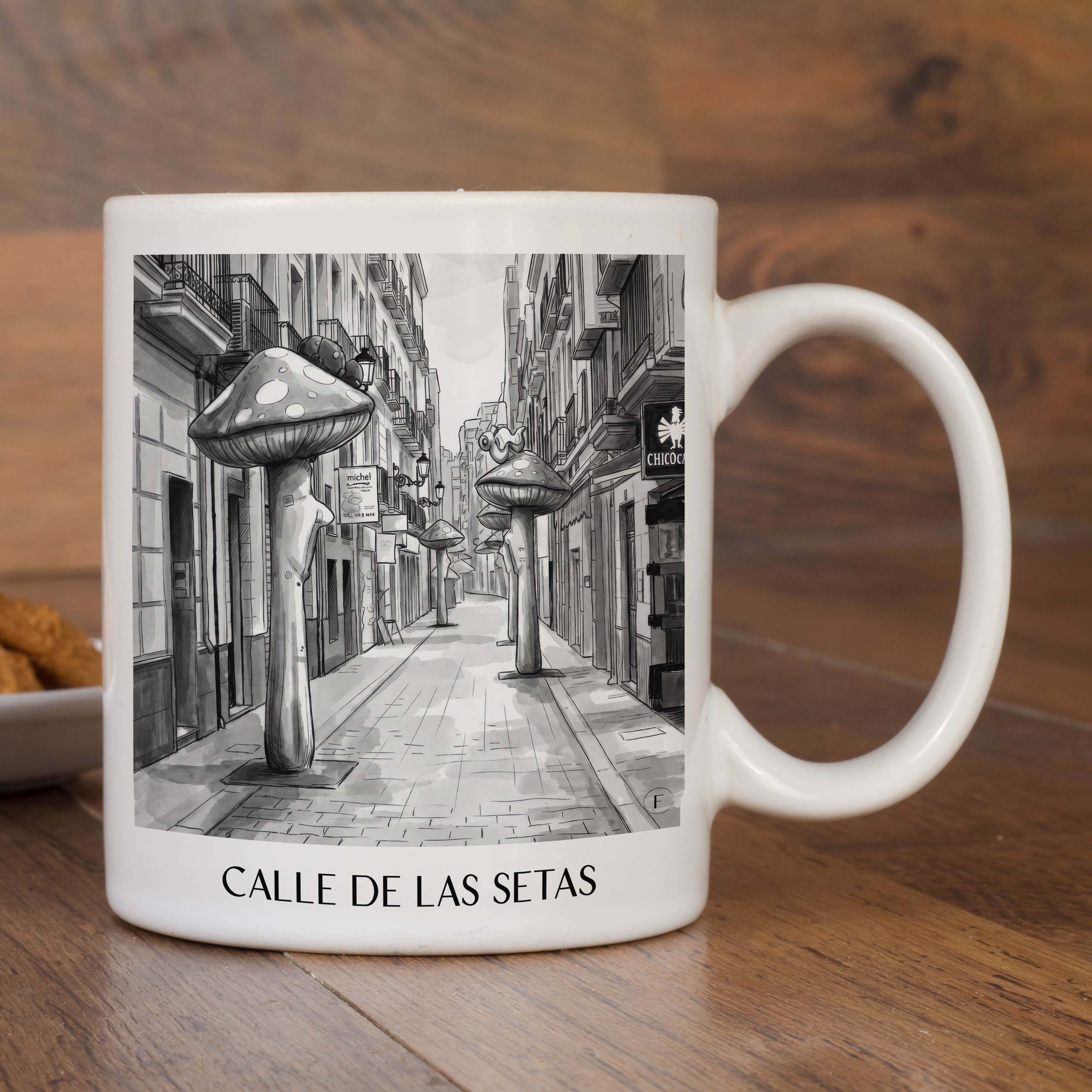 calle-de-las-setas-alicante-spanien-kaffeebecher-aquarell-schwarz-weiss