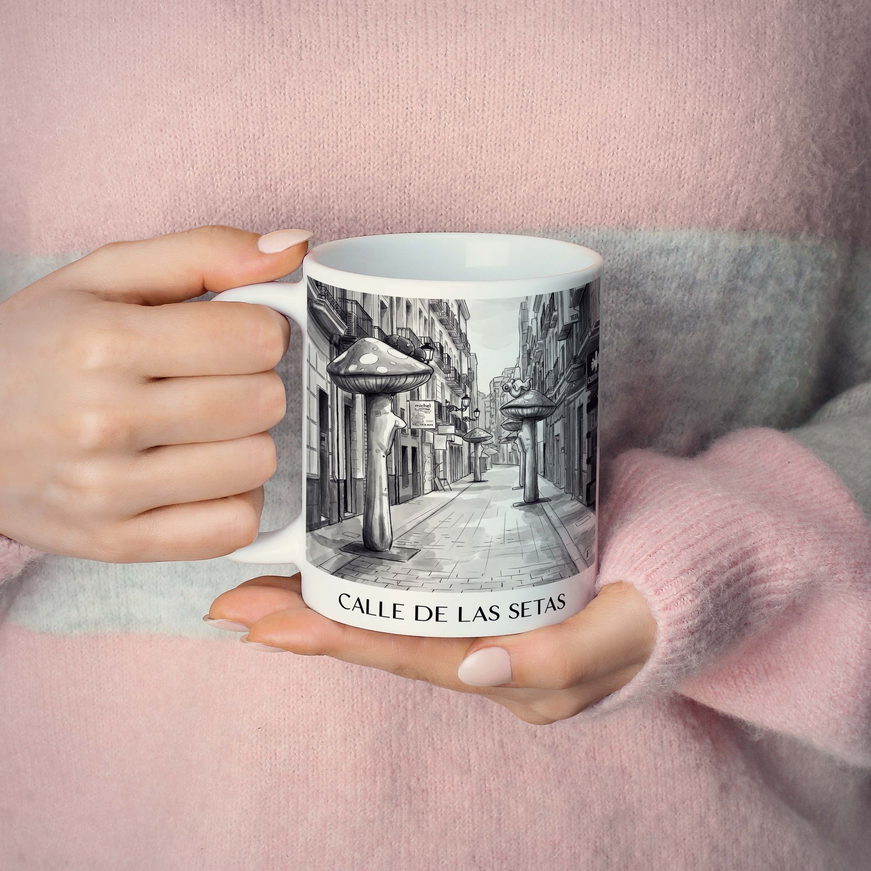 calle-de-las-setas-alicante-spanien-kaffeebecher-aquarell-schwarz-weiss