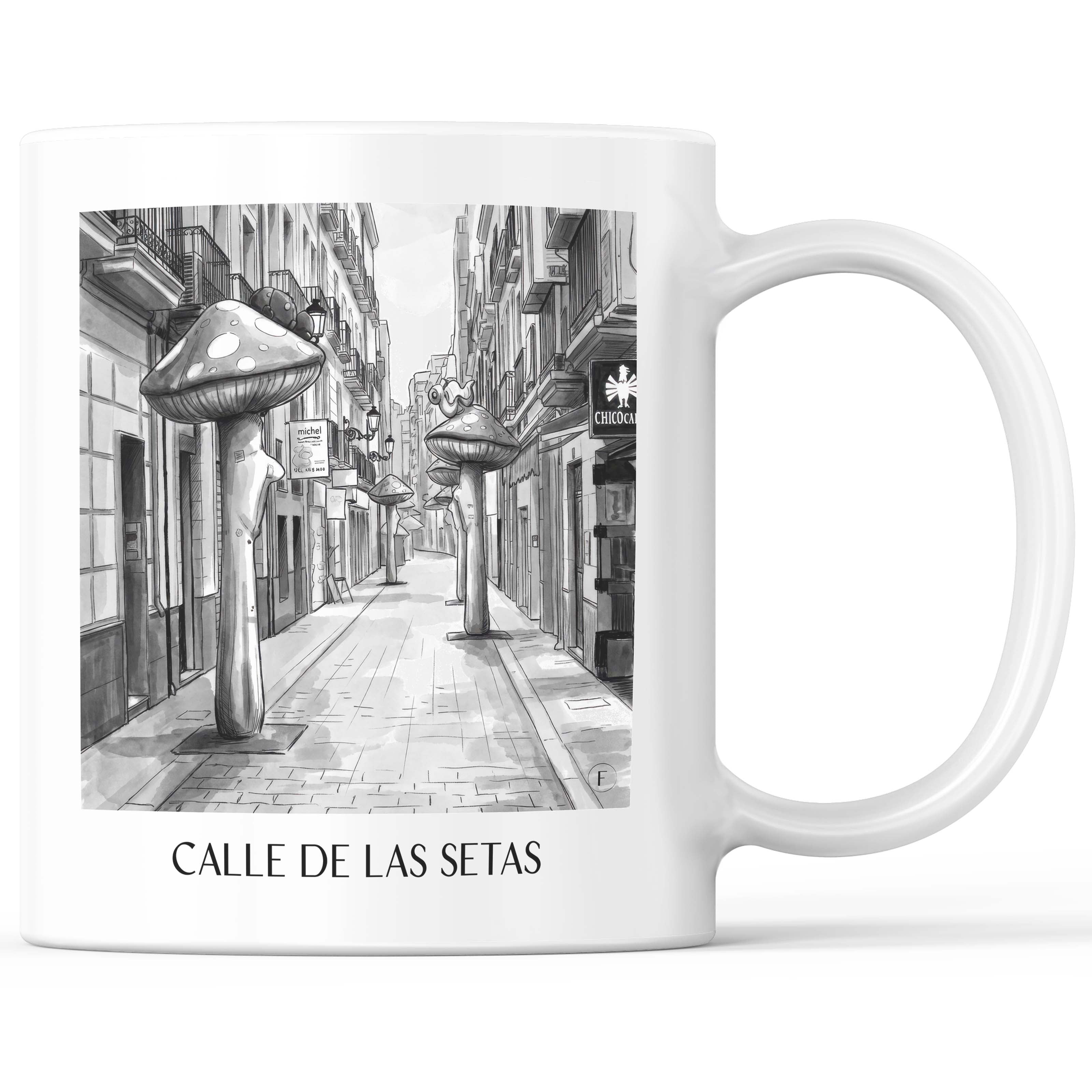 Calle de las Setas Kaffeebecher - Alicante - Spanien Becher - Kaffeetasse im Aquarell Schwarz-Weiß Stil - favplace