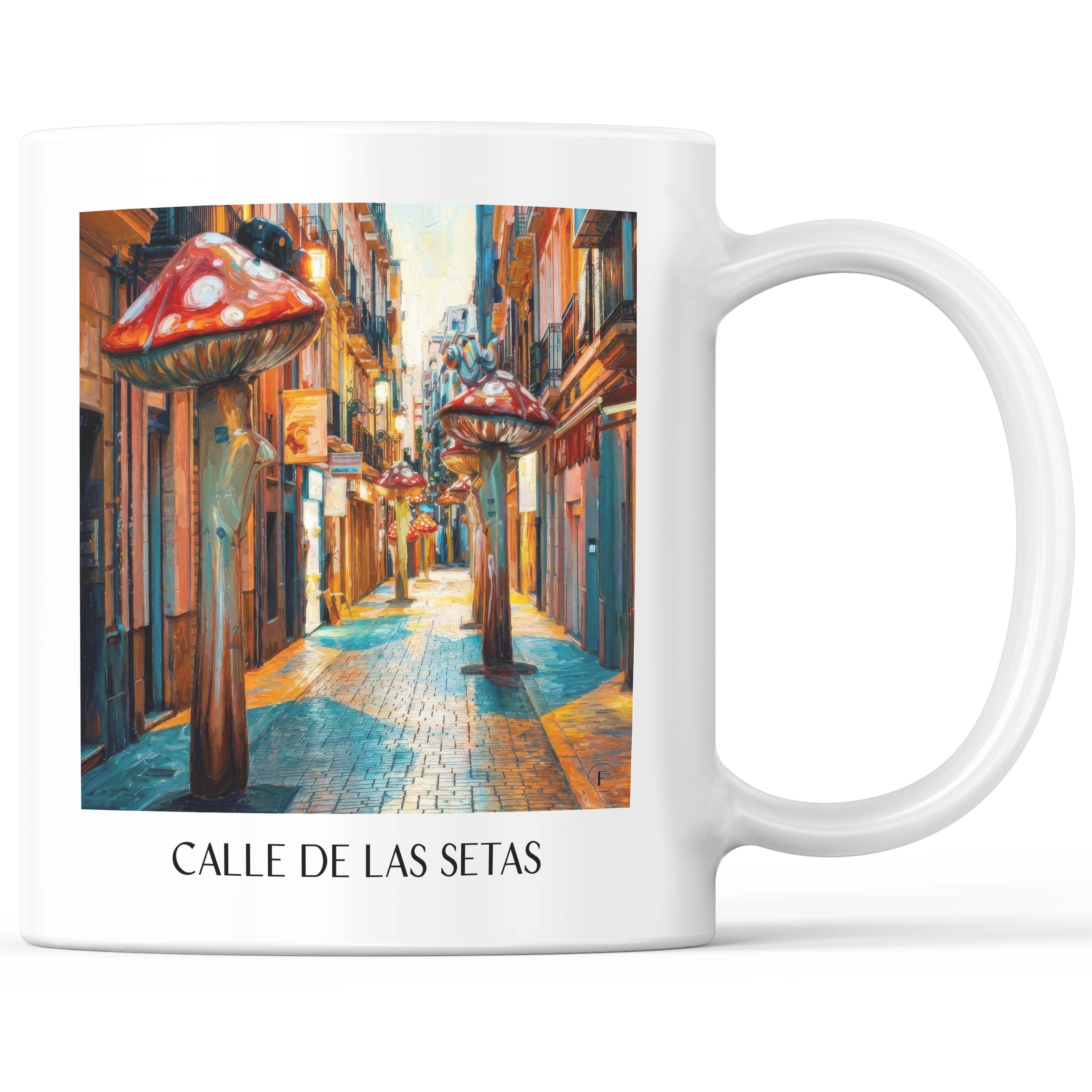 Calle de las Setas Kaffeebecher - Alicante - Spanien Becher - Kaffeetasse im Ölgemälde Stil - favplace