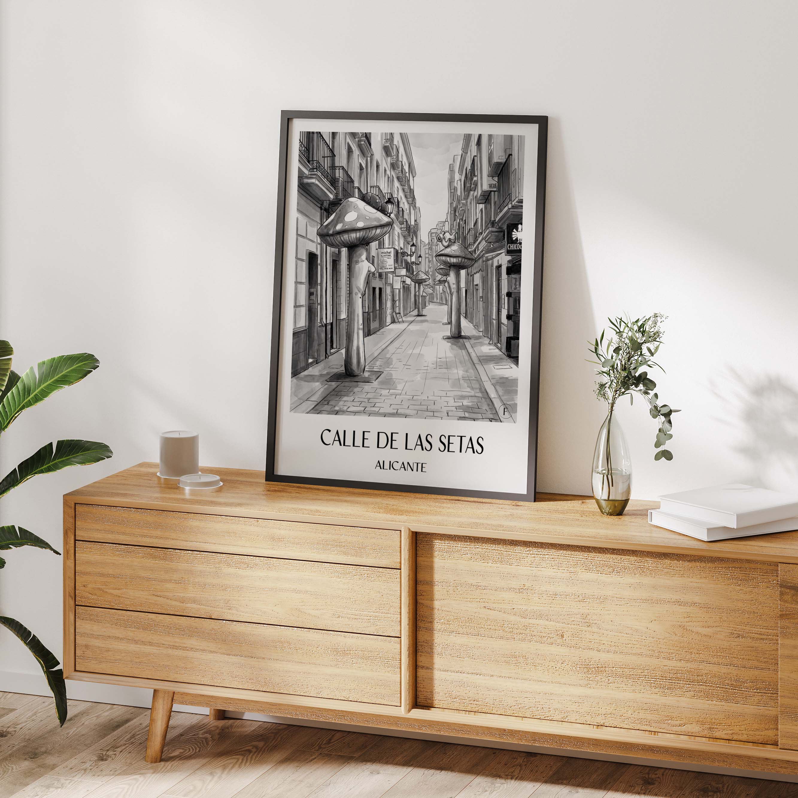 calle-de-las-setas-alicante-spanien-poster-aquarell-schwarz-weiss