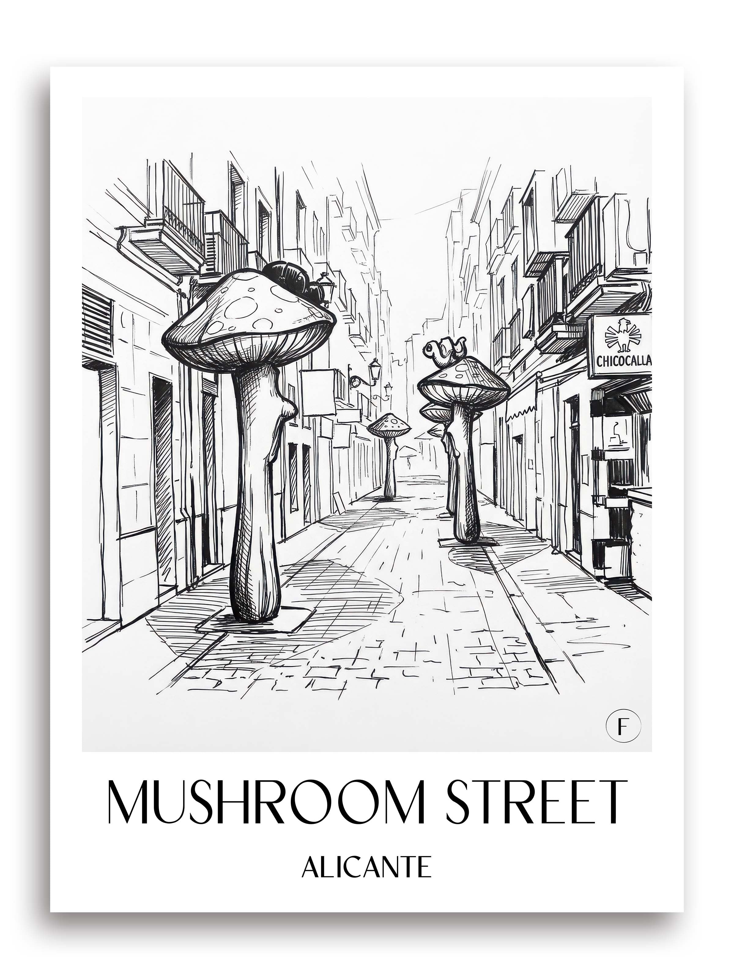 Calle de las Setas Poster - Alicante - Spanien Kunstdruck - Skizze von A4 bis A1 - favplace