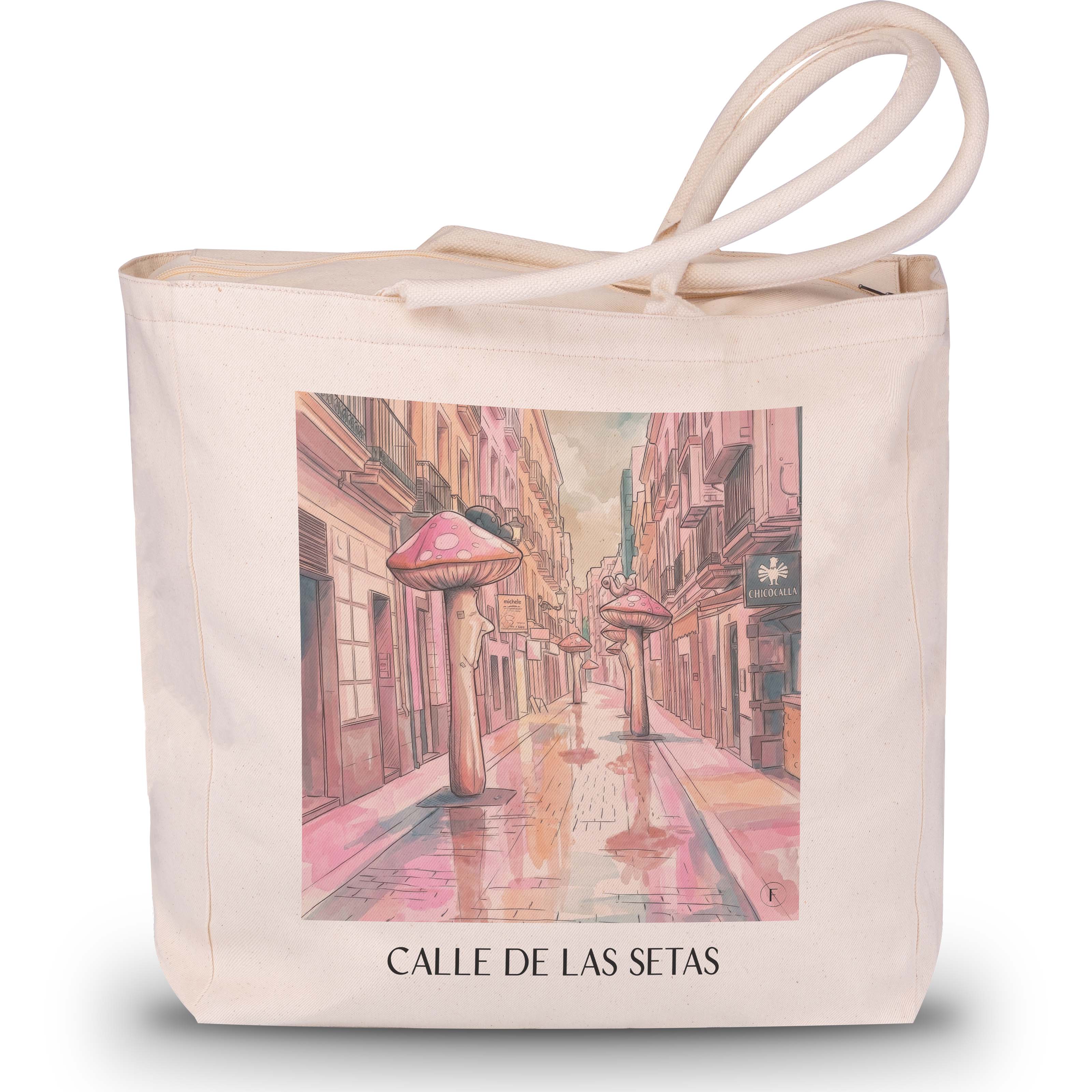 calle-de-las-setas-alicante-spanien-einkaufstasche-aquarell-pink-rosa