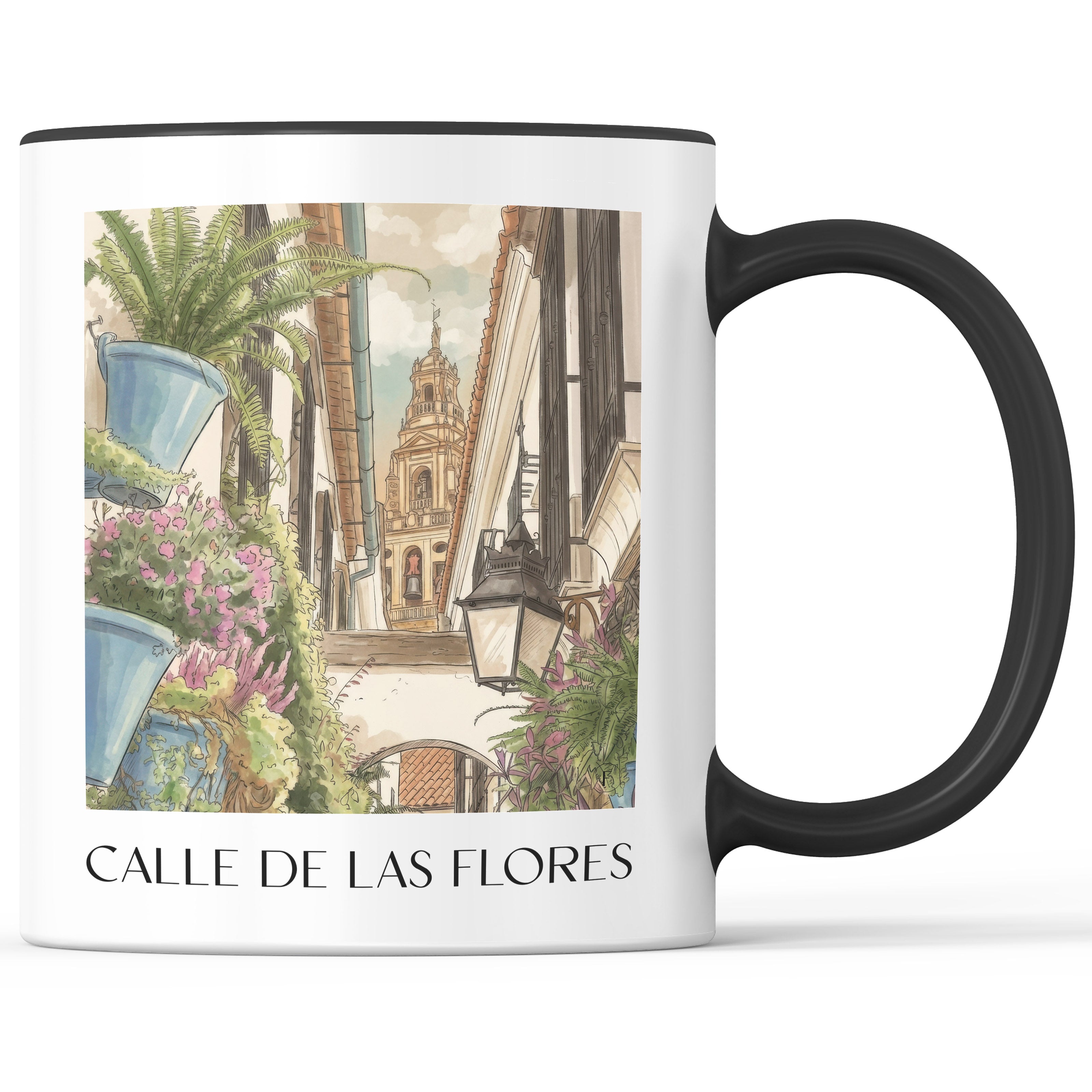 calle-de-las-flores-córdoba-spanien-kaffeebecher-aquarell