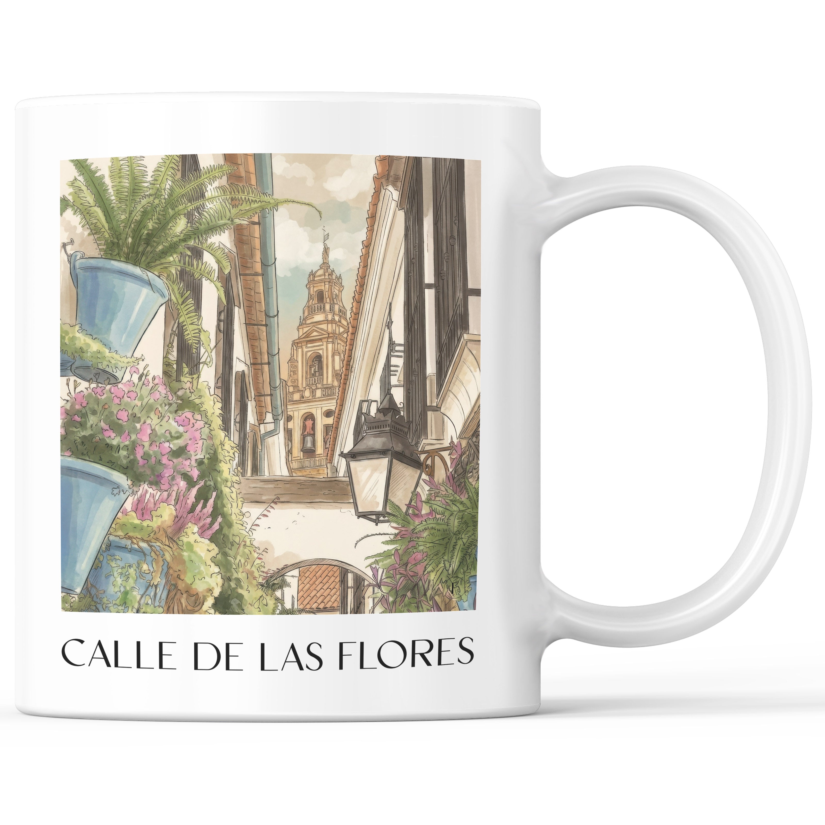 Calle de las flores Kaffeebecher - Córdoba - Spanien Becher - Kaffeetasse im Aquarell Stil - favplace