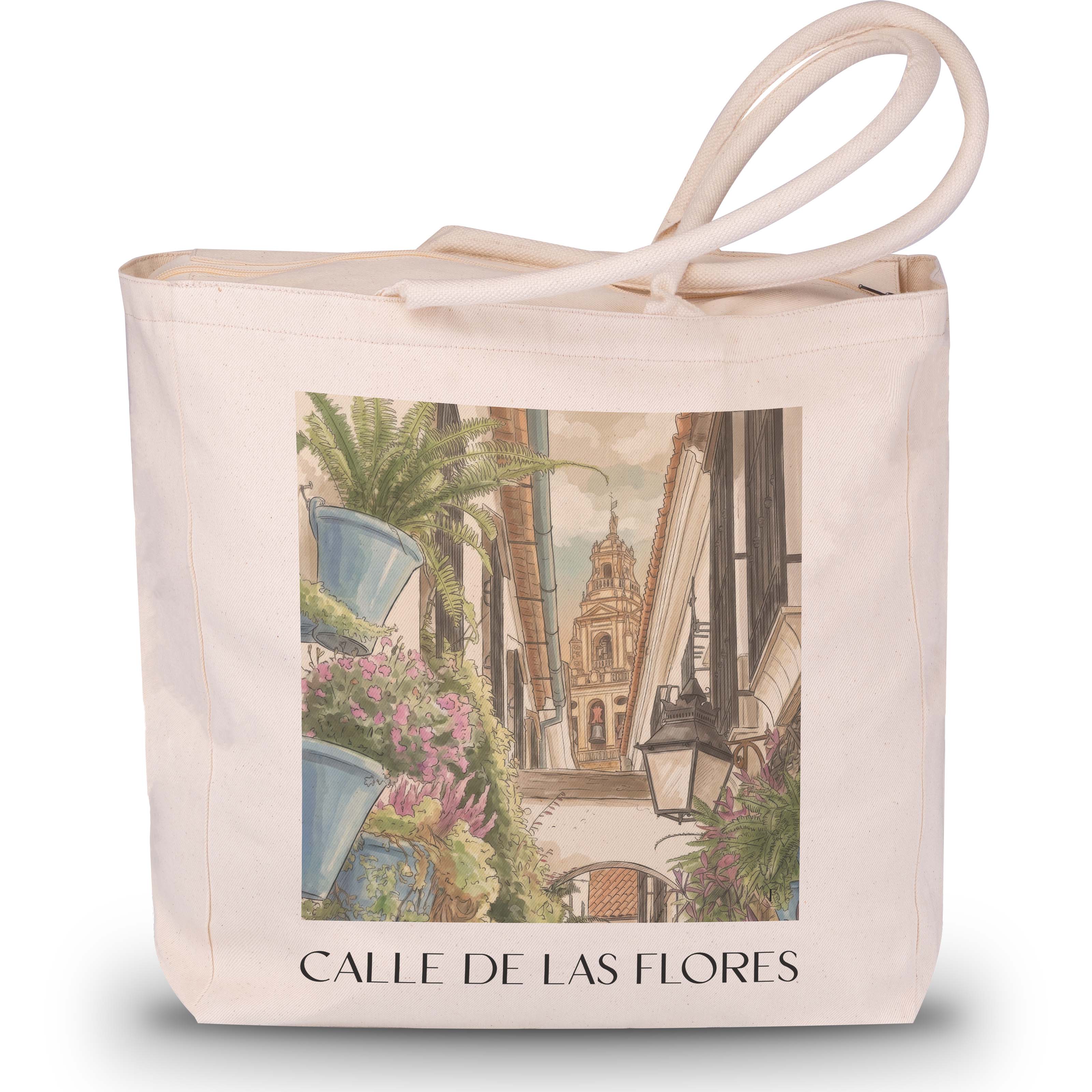 calle-de-las-flores-córdoba-spanien-einkaufstasche-aquarell