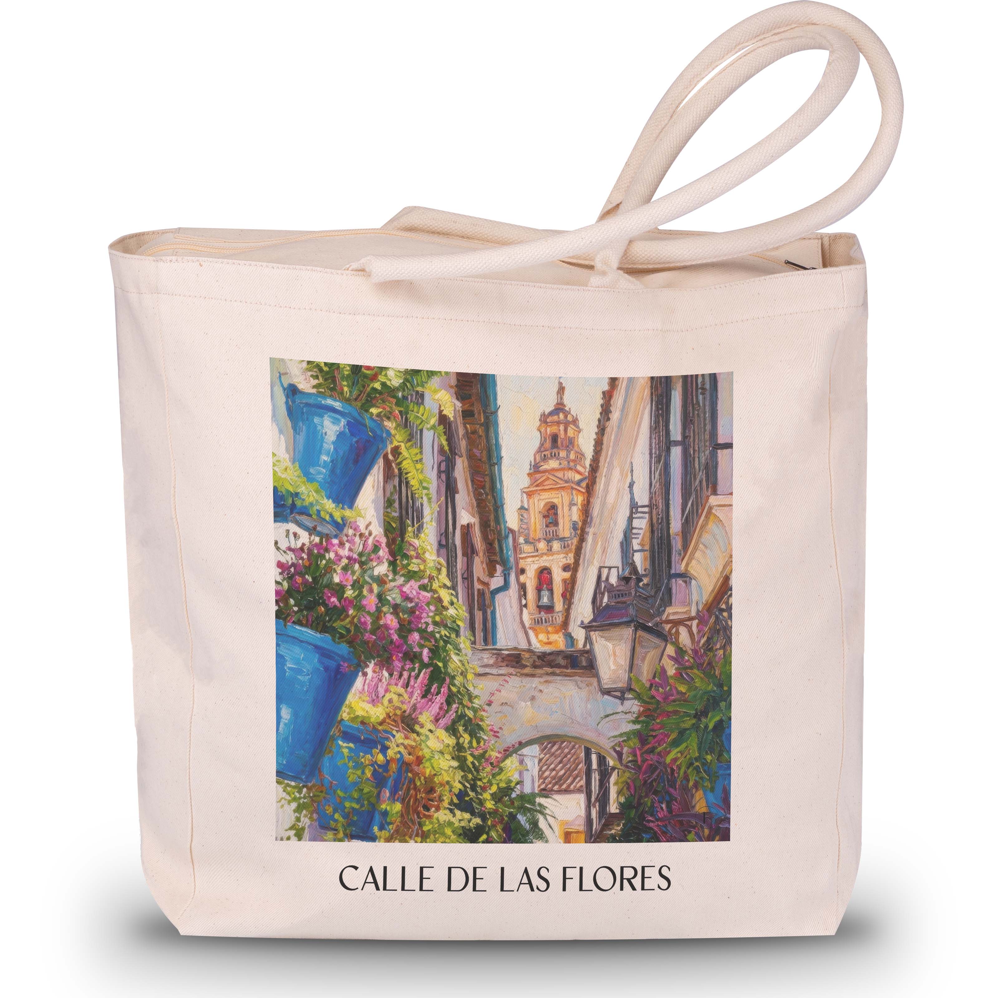 calle-de-las-flores-córdoba-spanien-einkaufstasche-oil-painting-oelgemaelde