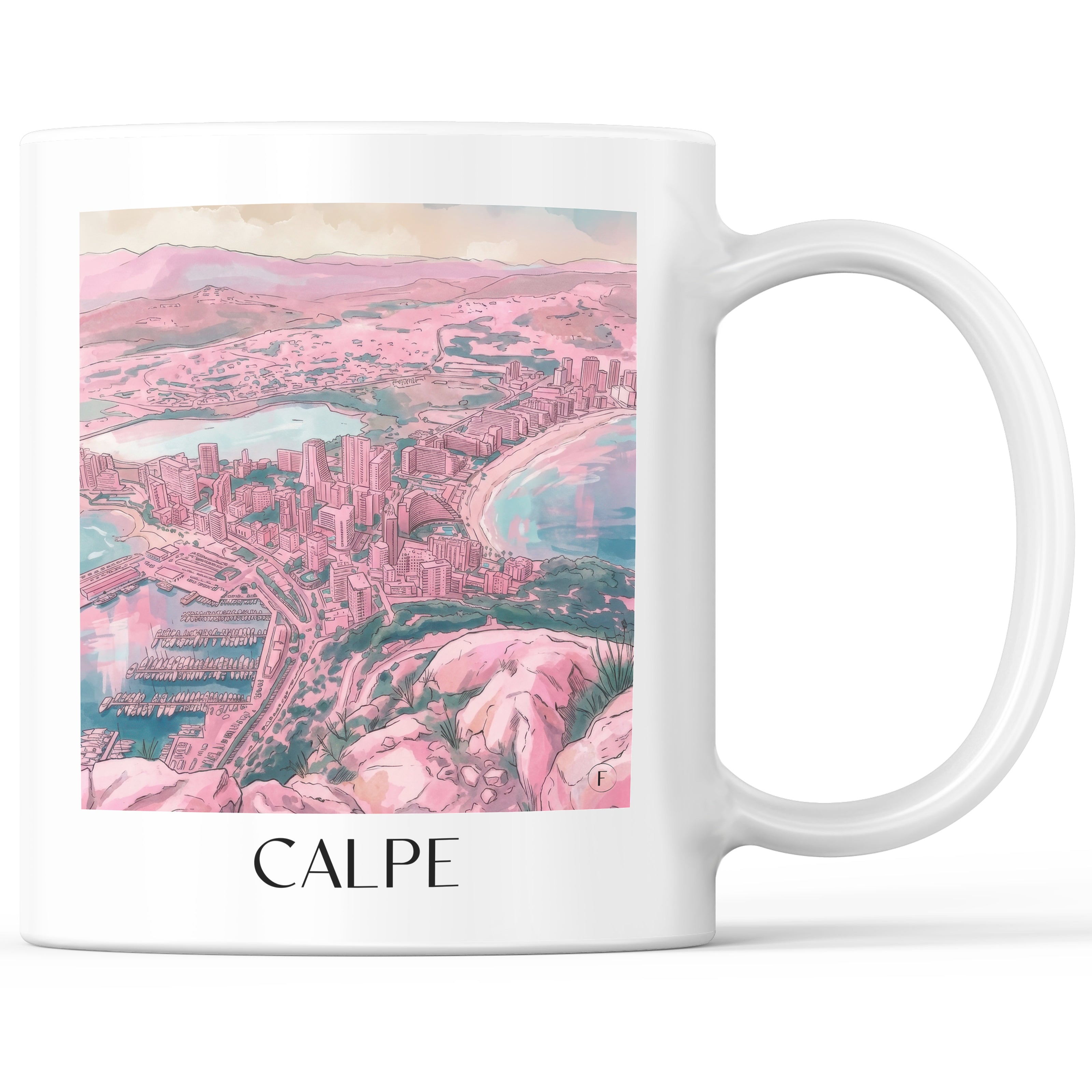 Calpe Kaffeebecher - Spanien - Spanien und Spanien Becher - Kaffeetasse im Aquarell Pink Stil - favplace