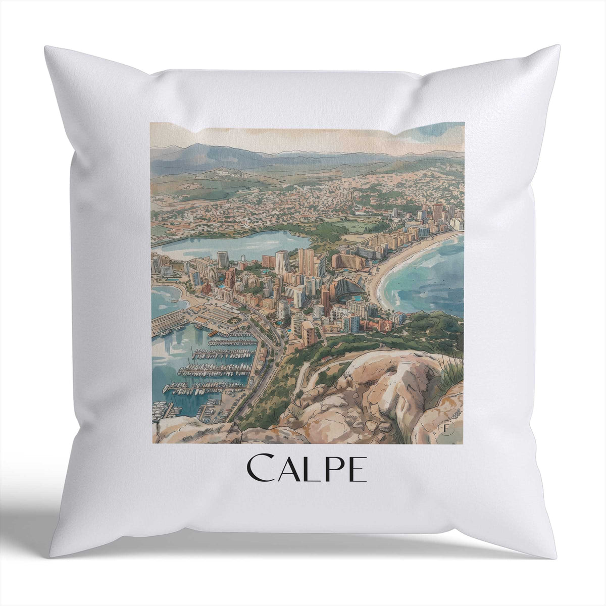 Calpe Kissenhülle - Zierkissen Bezug - Spanien - Spanien Kissen bzw. Kissenbezug im Aquarell Stil - favplace