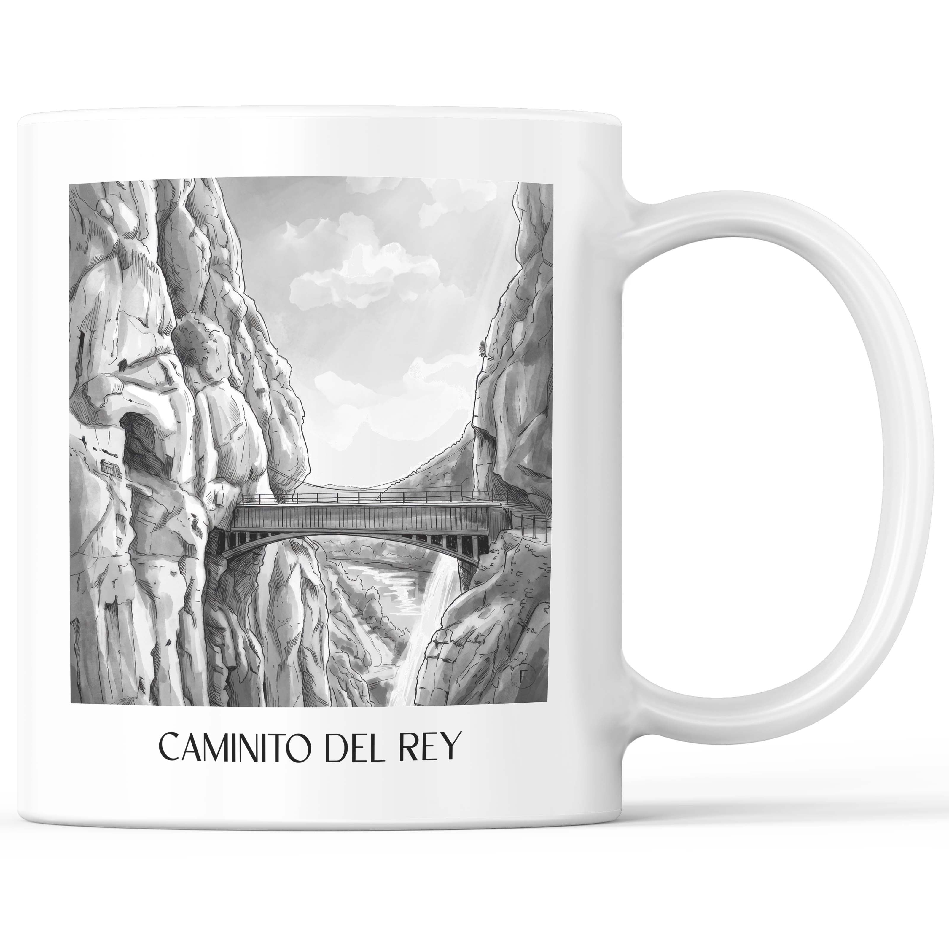 Caminito del Rey Kaffeebecher - Spanien - Spanien Becher - Kaffeetasse im Aquarell Schwarz-Weiß Stil - favplace