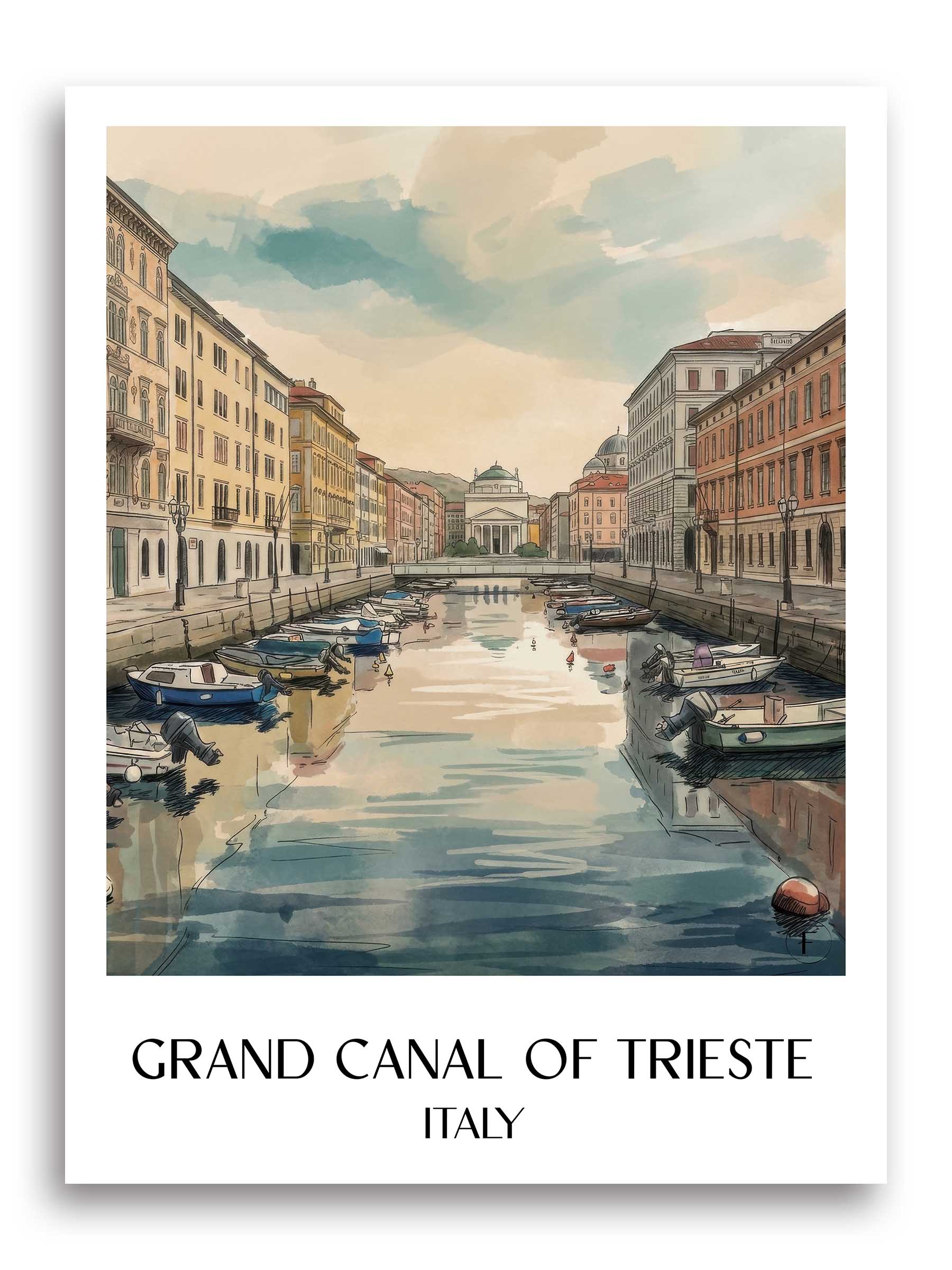 Canal Grande di Trieste Poster - Italien - Italien Kunstdruck - Aquarell von A4 bis A1 - favplace