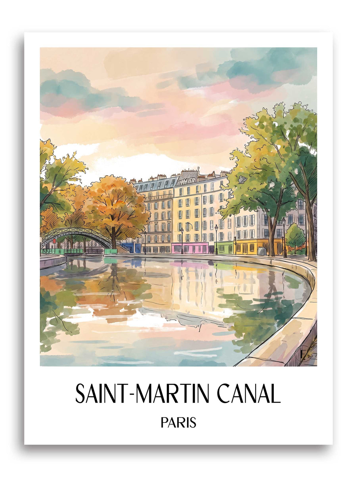 Canal Saint-Martin Poster - Paris - Frankreich Kunstdruck - Aquarell von A4 bis A1 - favplace