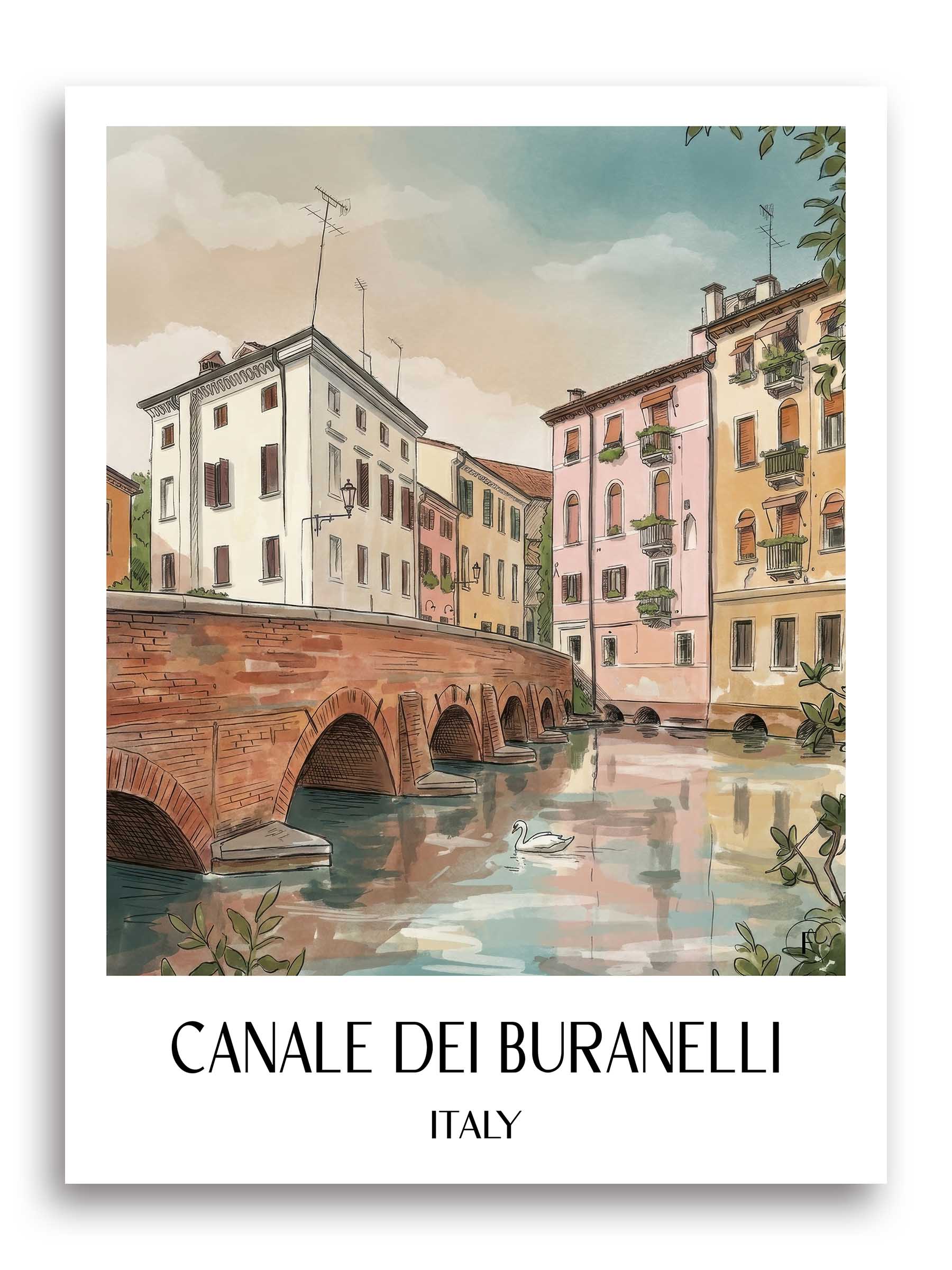 Canale dei Buranelli Poster - Treviso - Italien Kunstdruck - Aquarell von A4 bis A1 - favplace