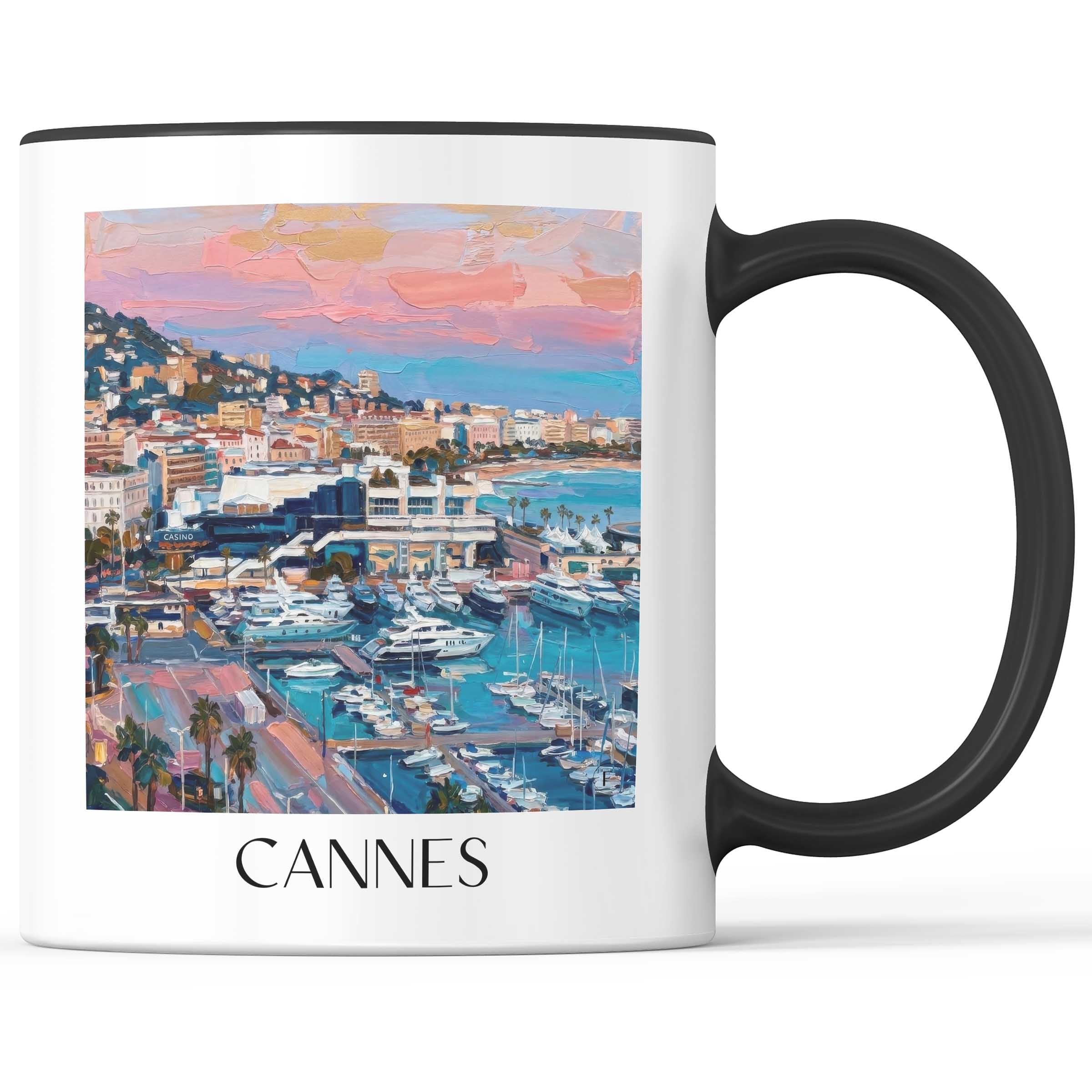 Cannes Kaffeebecher - Côte d´Azur - Frankreich Becher - Kaffeetasse im Ölgemälde Stil - favplace