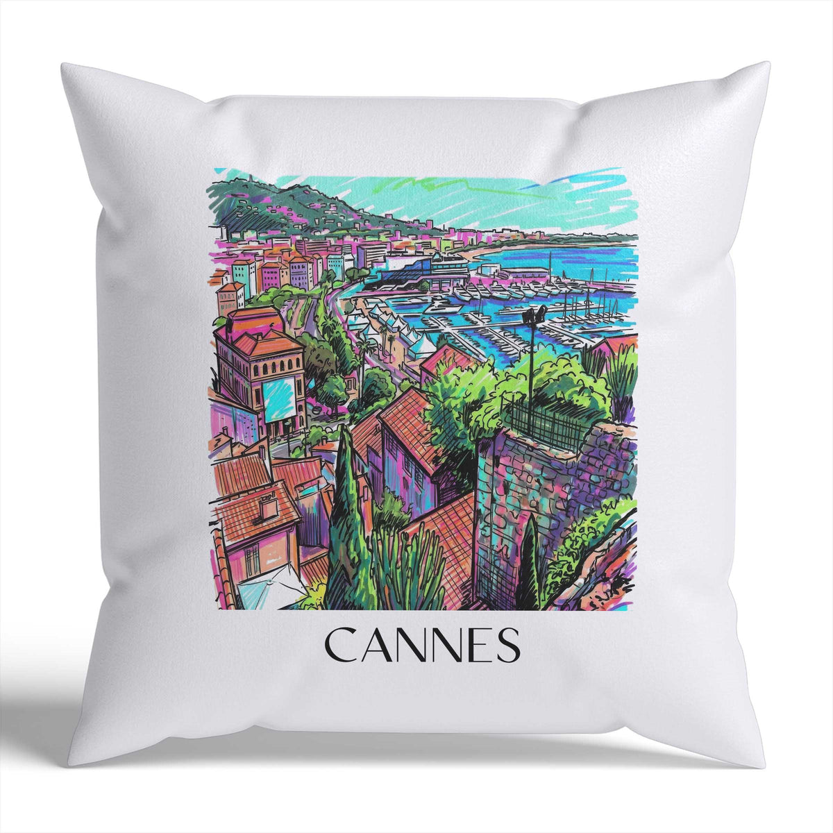 Cannes Kissenhülle - Zierkissen Bezug - Frankreich - Frankreich Kissen bzw. Kissenbezug im Tag Graffiti Stil - favplace