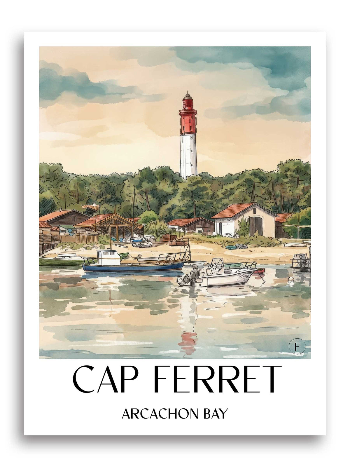 Cap Ferret Poster - Bassin d'Arcachon - Frankreich Kunstdruck - Aquarell von A4 bis A1 - favplace