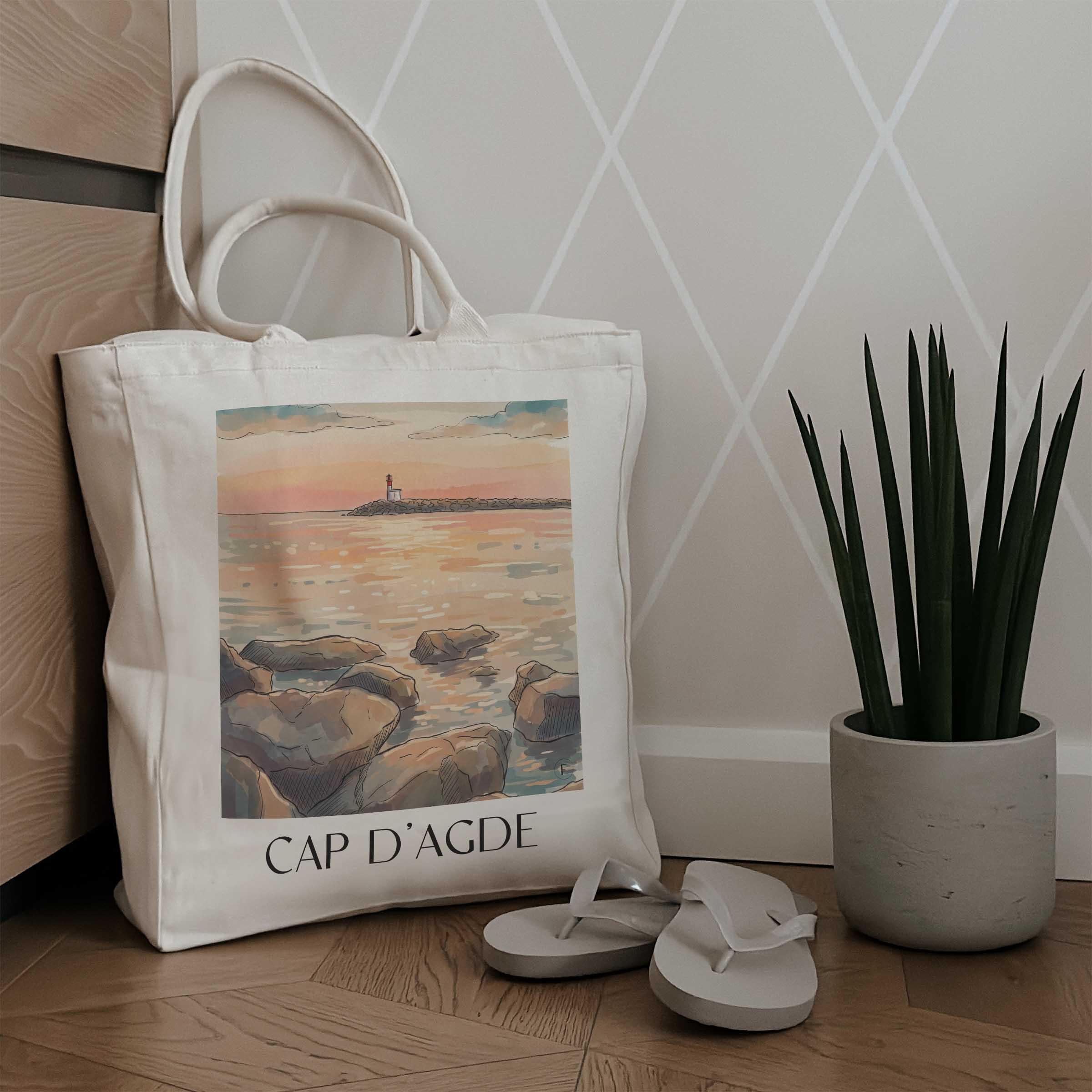 cap-d'agde-okzitanien-frankreich-einkaufstasche-aquarell