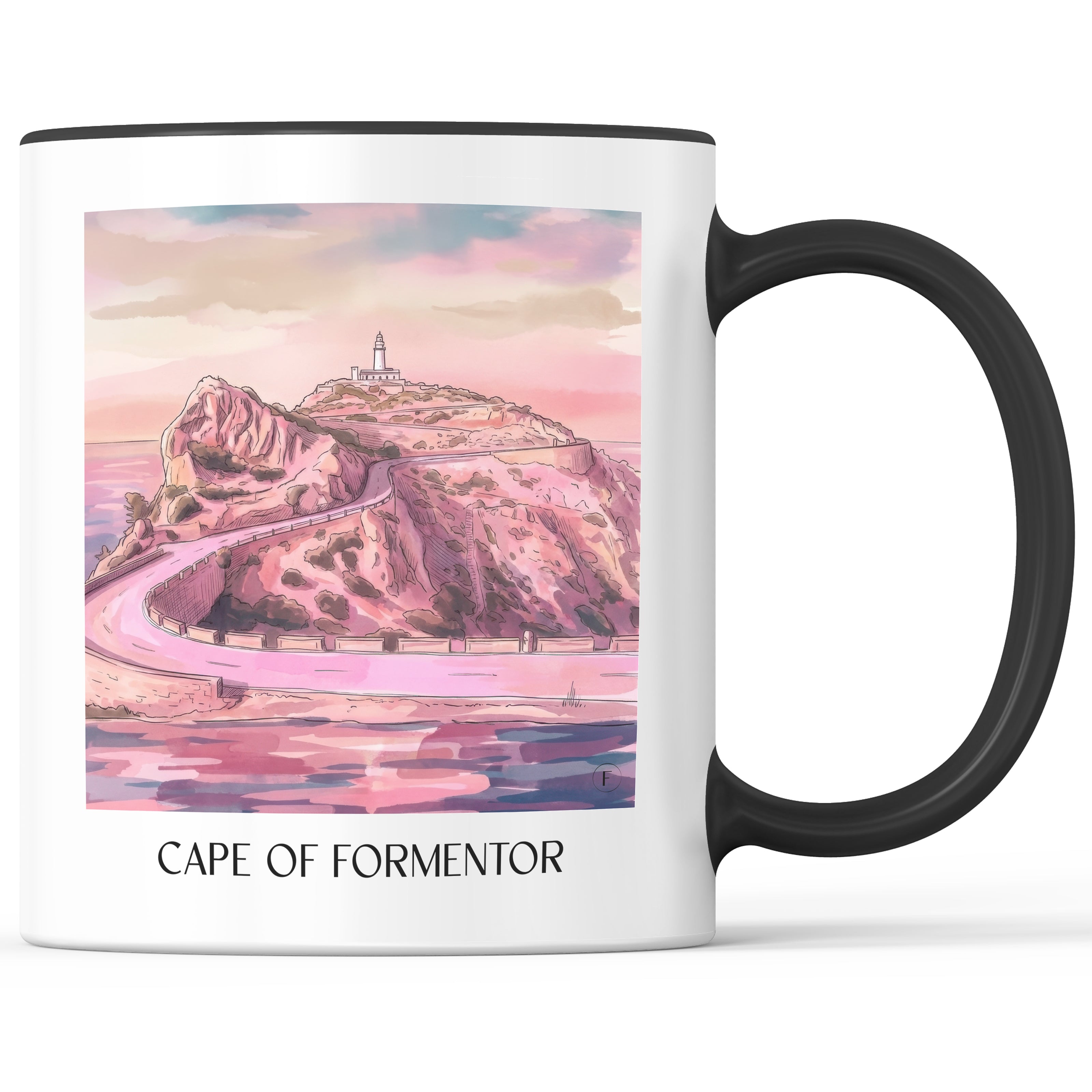 Cap de Formentor Kaffeebecher - Mallorca - Spanien Becher - Kaffeetasse im Aquarell Pink Stil - favplace