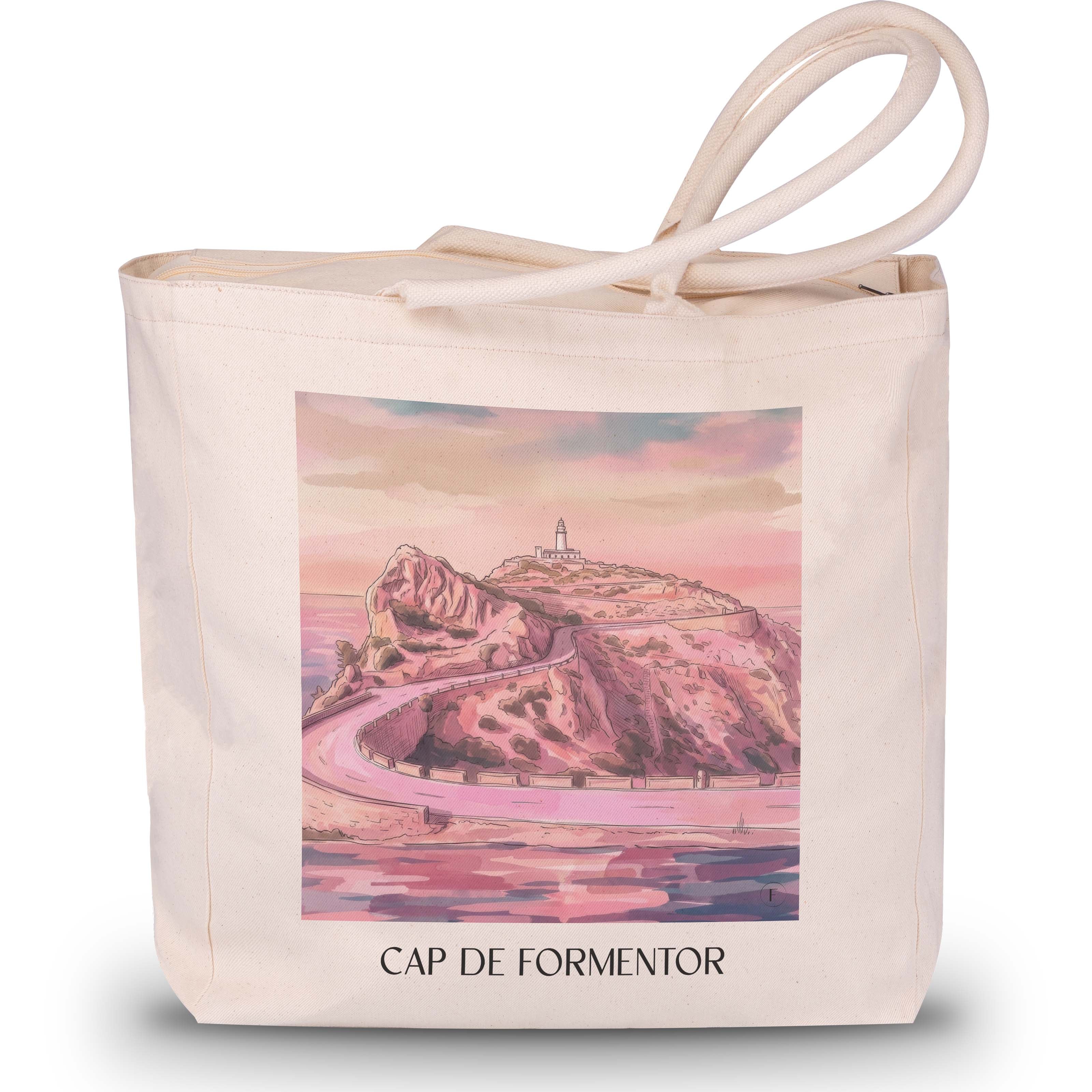 cap-de-formentor-mallorca-spanien-einkaufstasche-aquarell-pink-rosa