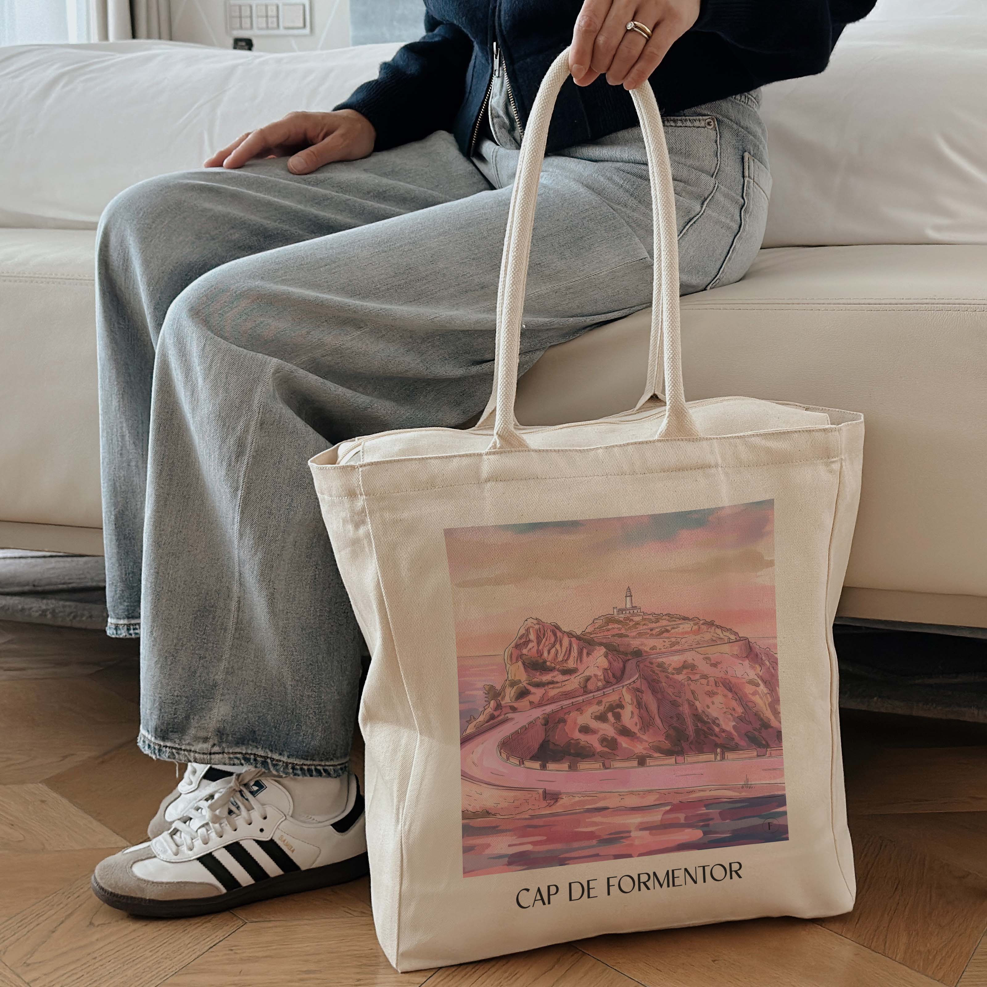 cap-de-formentor-mallorca-spanien-einkaufstasche-aquarell-pink-rosa