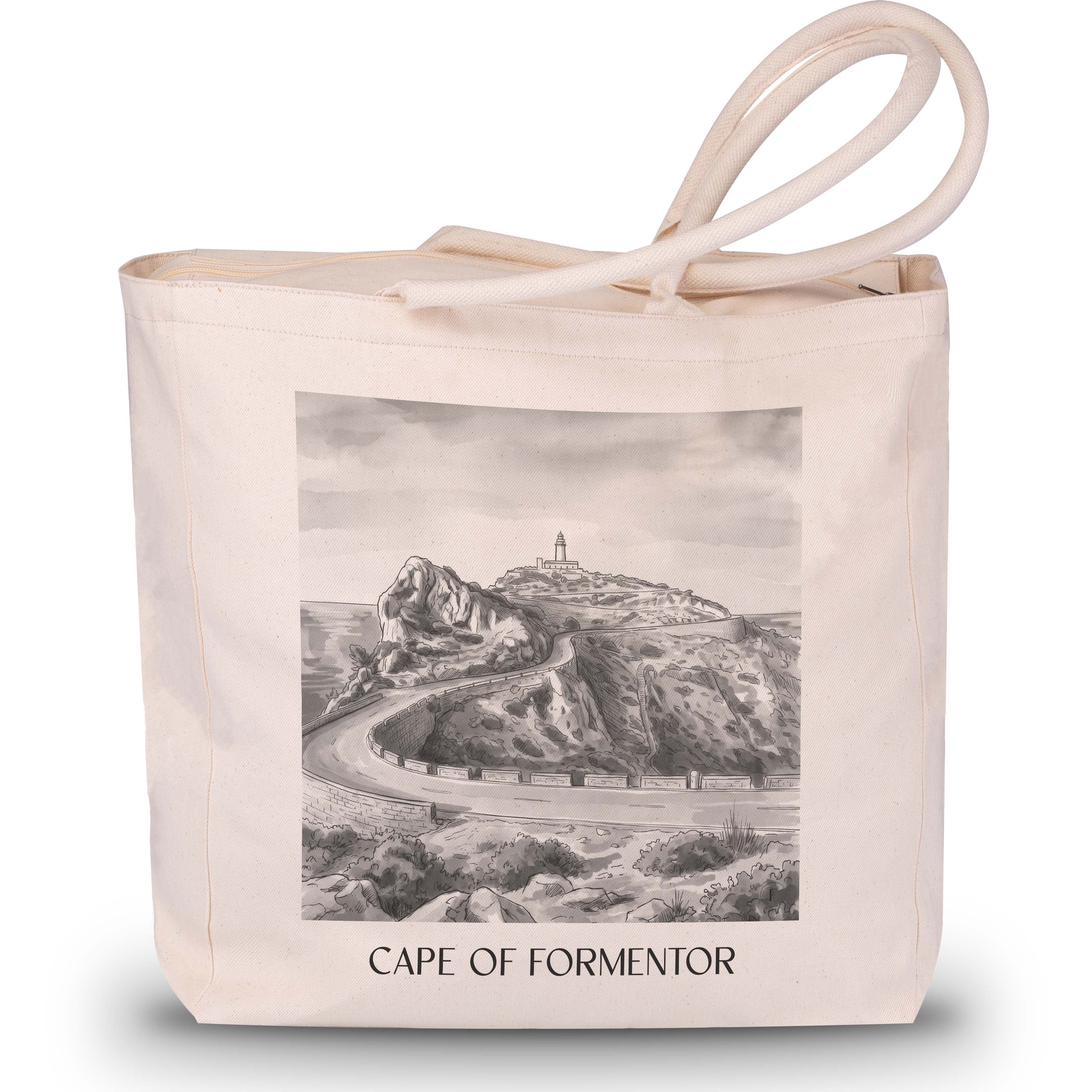 Cap de Formentor Shopping Tasche - Mallorca - Spanien Tote Bag - Einkaufstasche im Aquarell Schwarz-Weiß Stil - favplace
