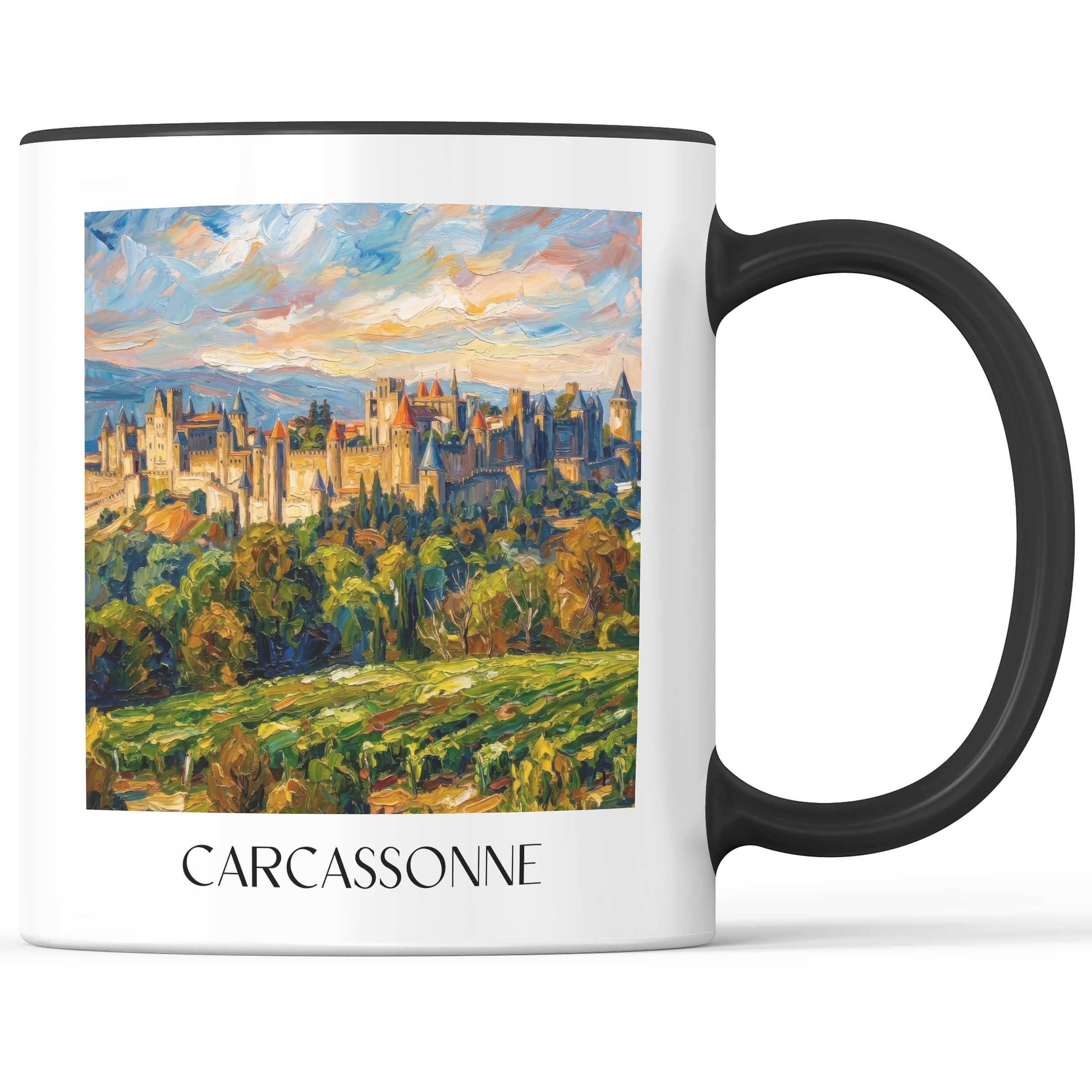 Carcassonne Kaffeebecher - Okzitanien - Frankreich Becher - Kaffeetasse im Ölgemälde Stil - favplace