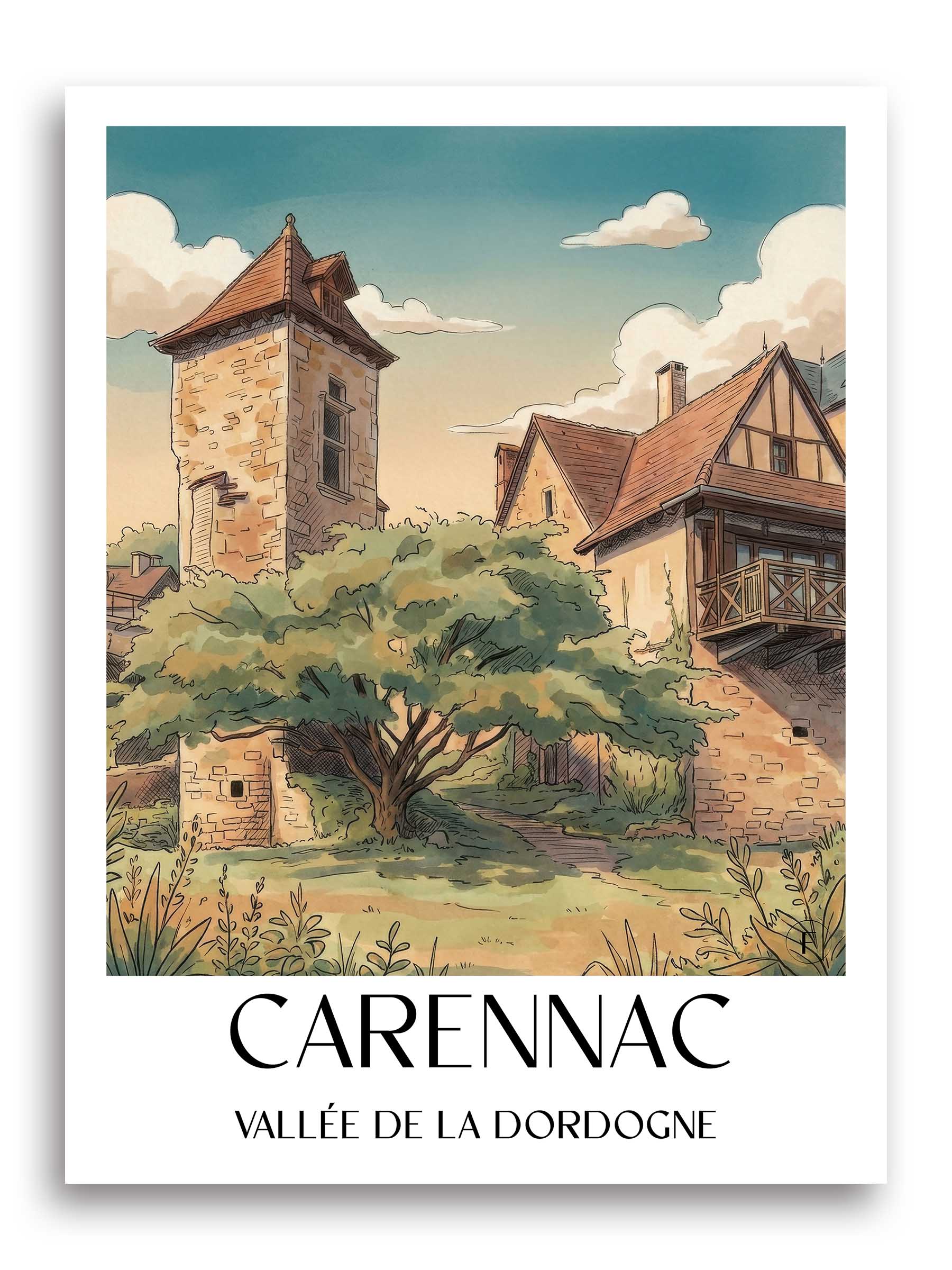 carennac-vallée-de-la-dordogne-frankreich-poster-aquarell