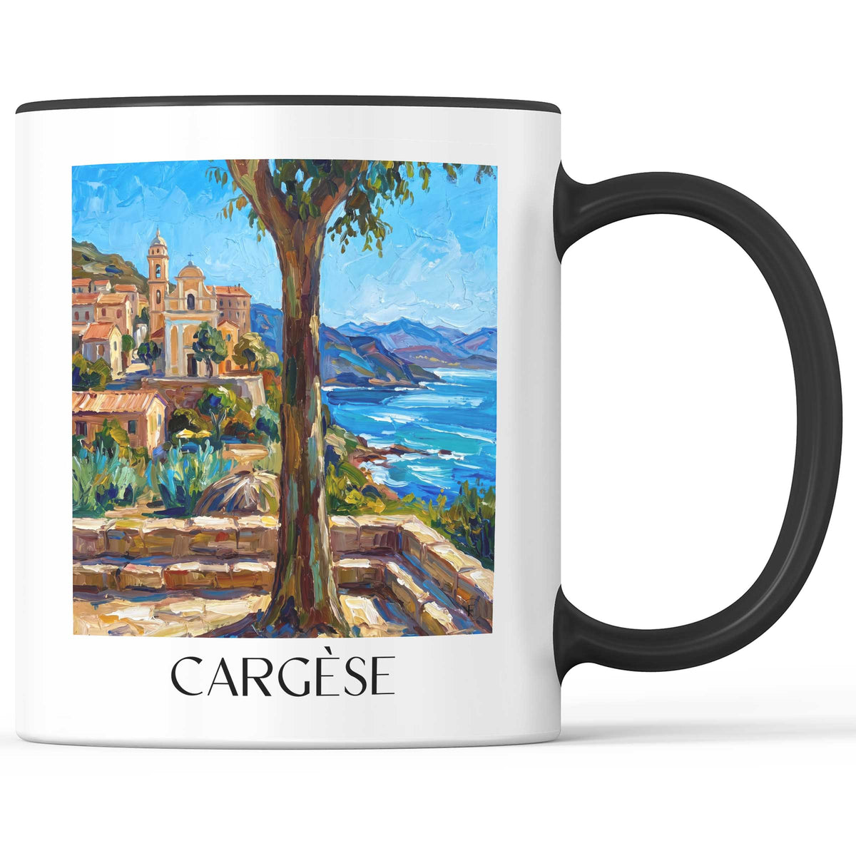 Cargèse Kaffeebecher - Korsika - Frankreich Becher - Kaffeetasse im Ölgemälde Stil - favplace