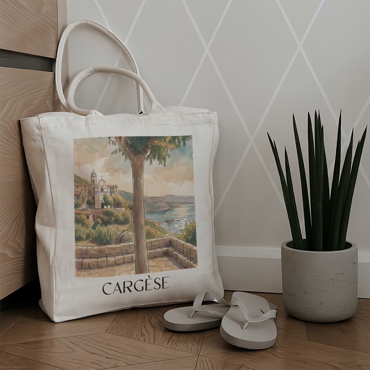 cargèse-korsika-frankreich-einkaufstasche-aquarell