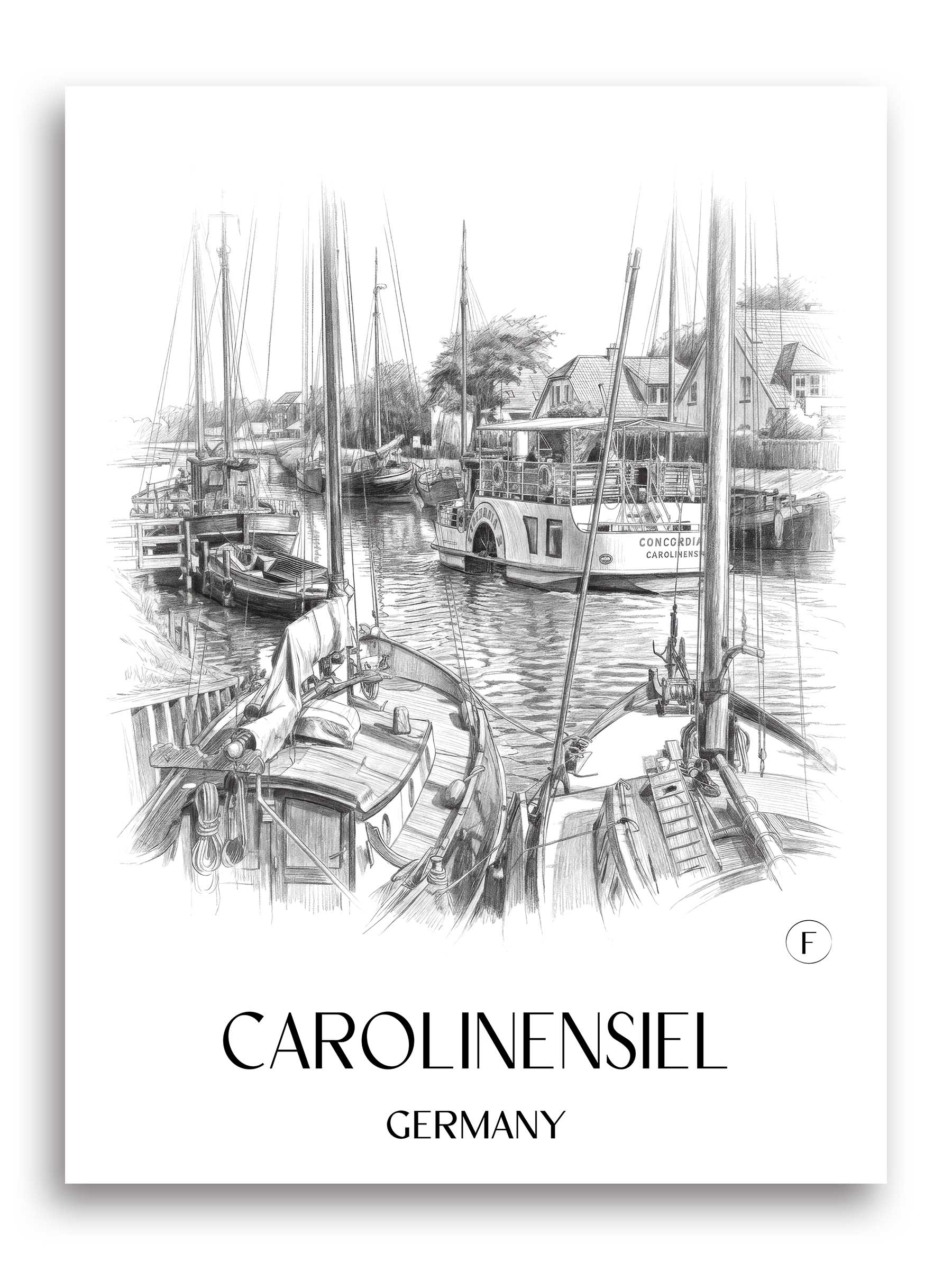 Carolinensiel Poster - Ostfriesland - Deutschland Kunstdruck - Zeichnung von A4 bis A1