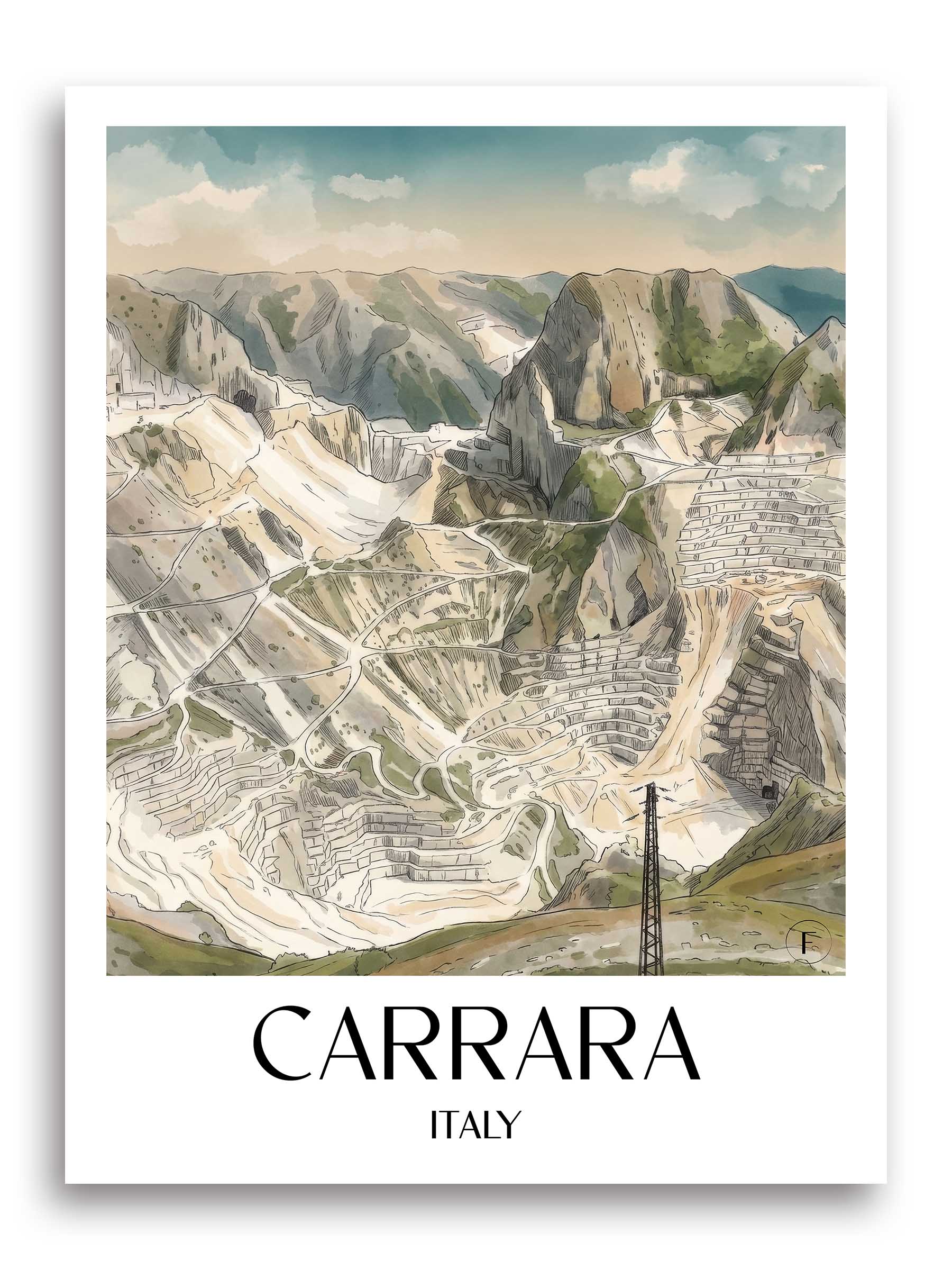 Carrara Poster - Toskana - Italien Kunstdruck - Aquarell von A4 bis A1 - favplace