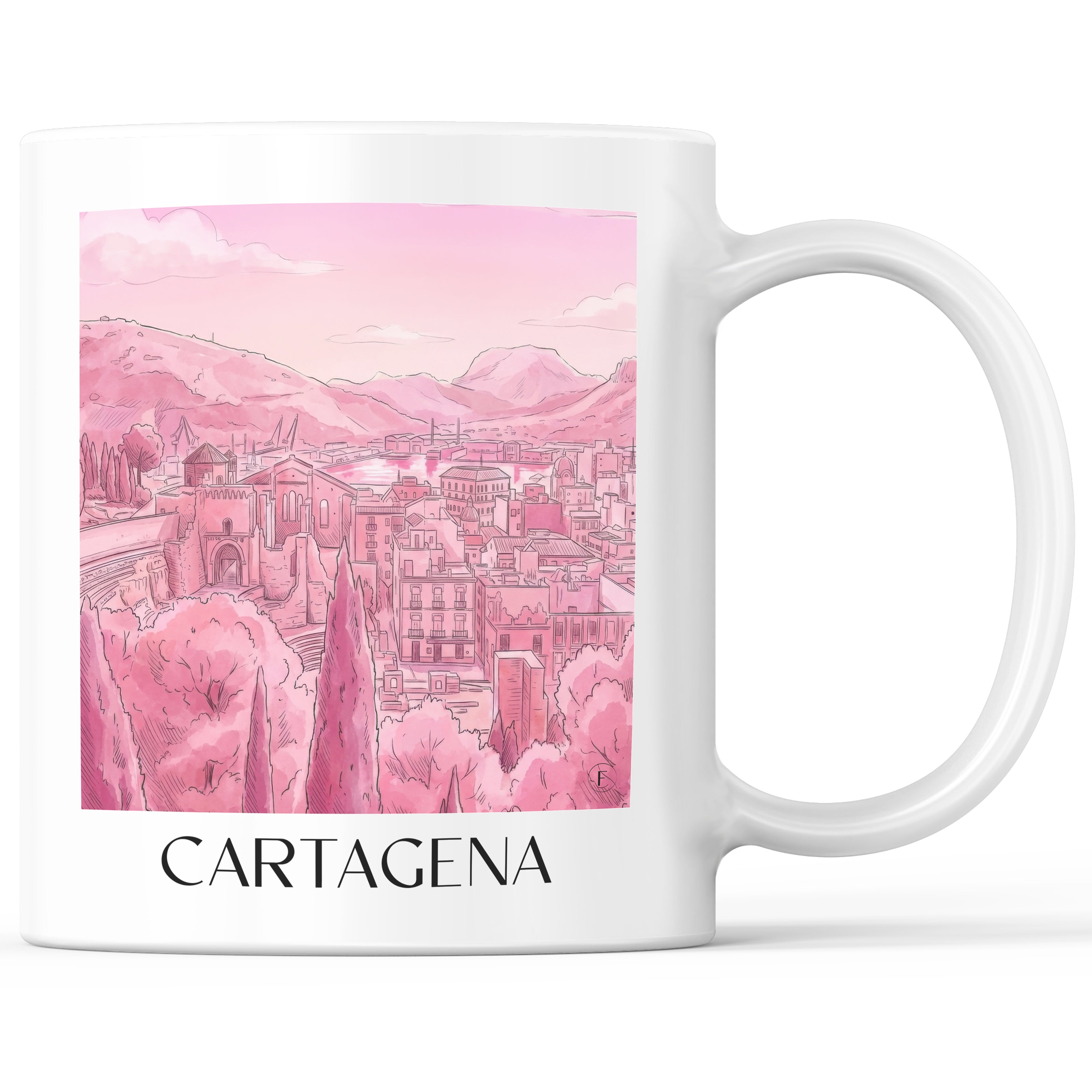 Cartagena Kaffeebecher - Spanien - Spanien Becher - Kaffeetasse im Aquarell Pink Stil - favplace