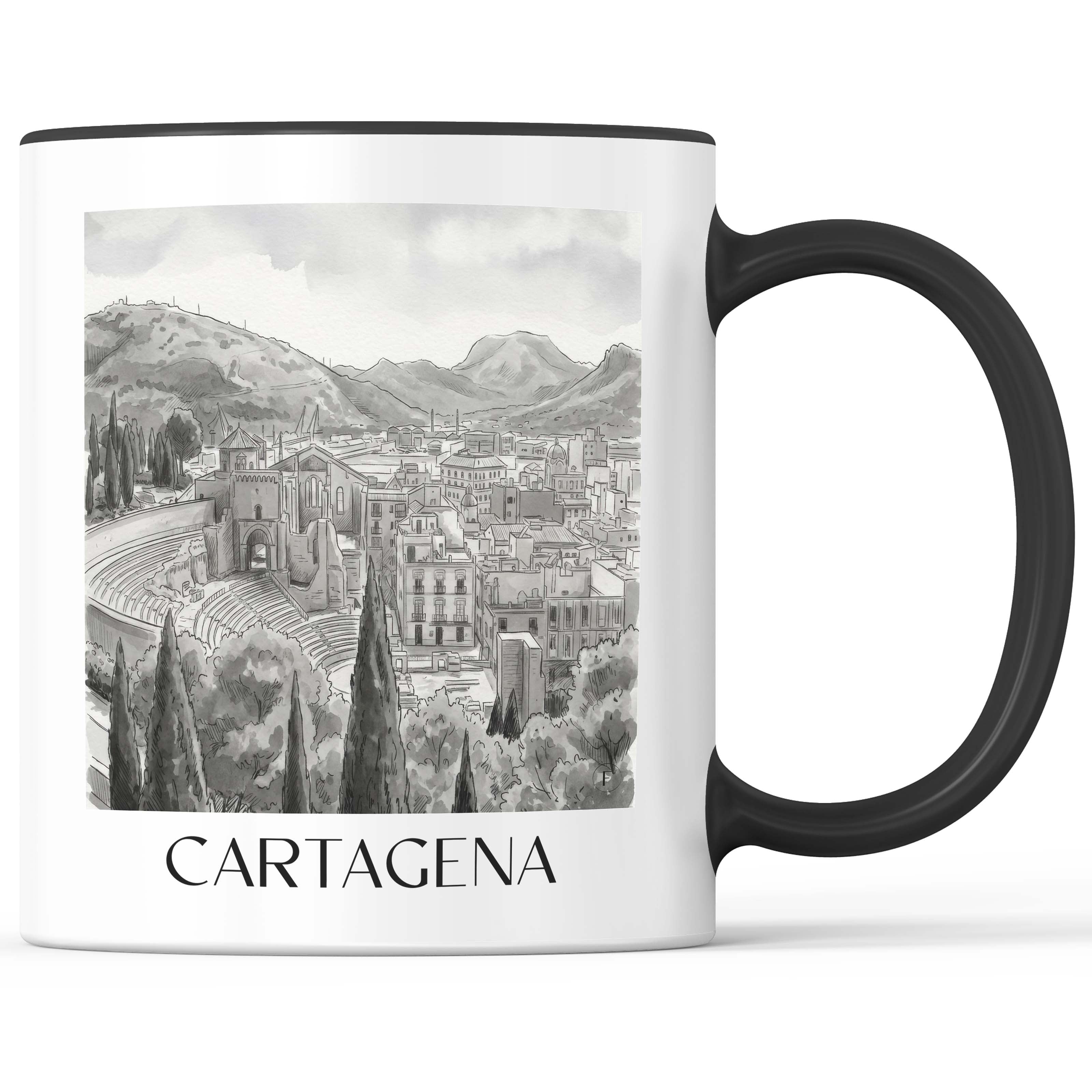 cartagena-spanien-spanien-kaffeebecher-aquarell-schwarz-weiss