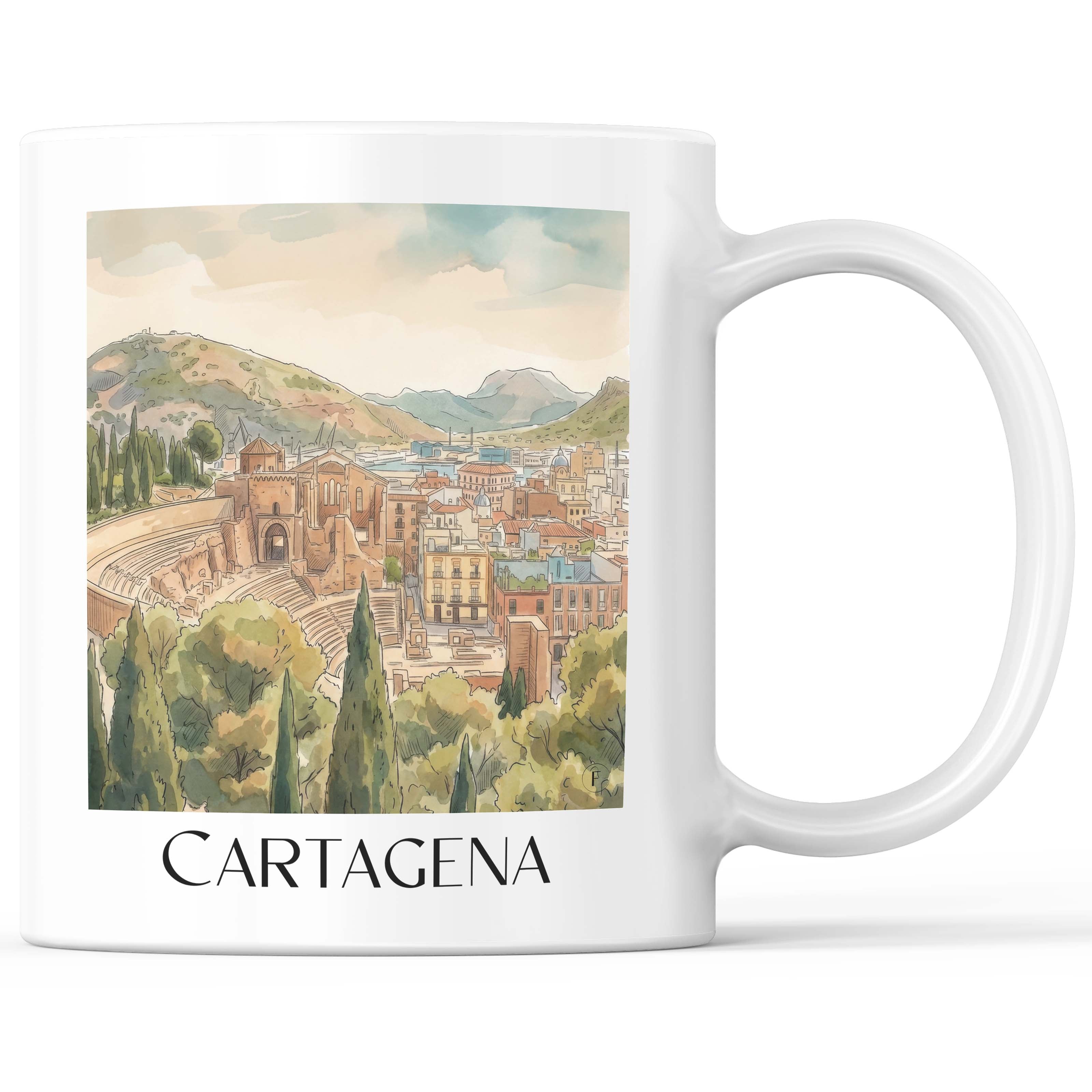 Cartagena Kaffeebecher - Spanien - Spanien Becher - Kaffeetasse im Aquarell Stil - favplace